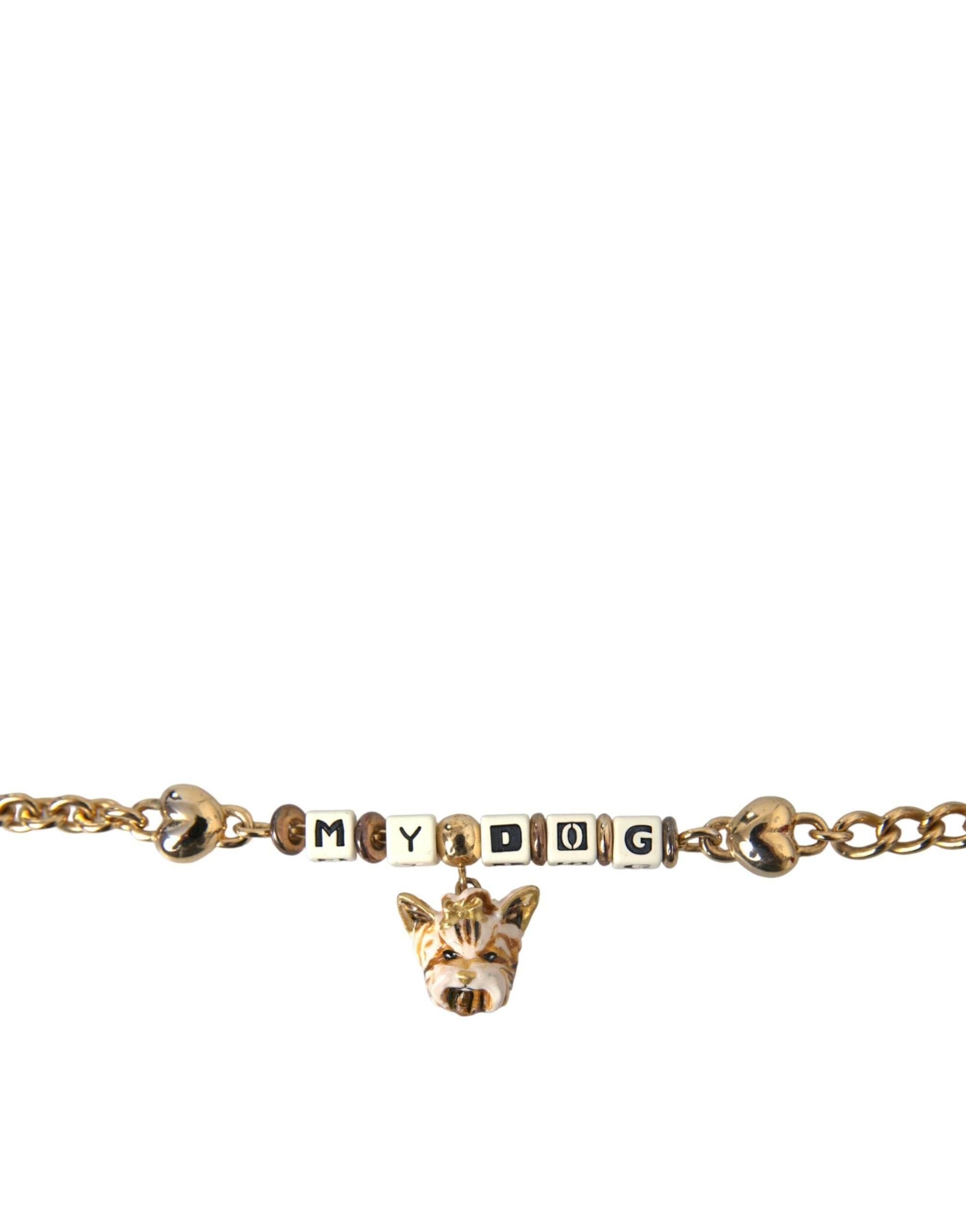 Dolce & Gabbana Gold Tone Brass Chain MY DOG Heart Bracelet - Hilstor
