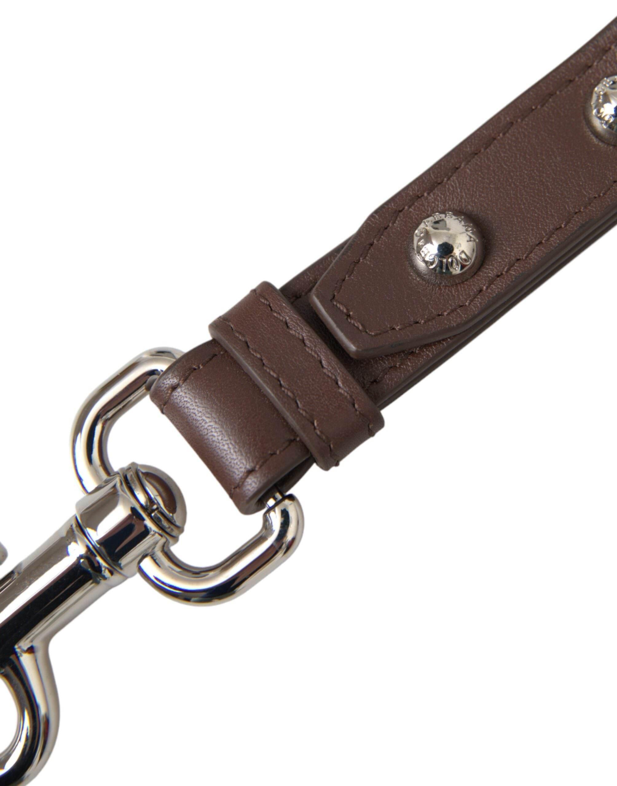 Dolce & Gabbana Brown Plain Leather Silver Brass Keyring Holder Keychain - Hilstor