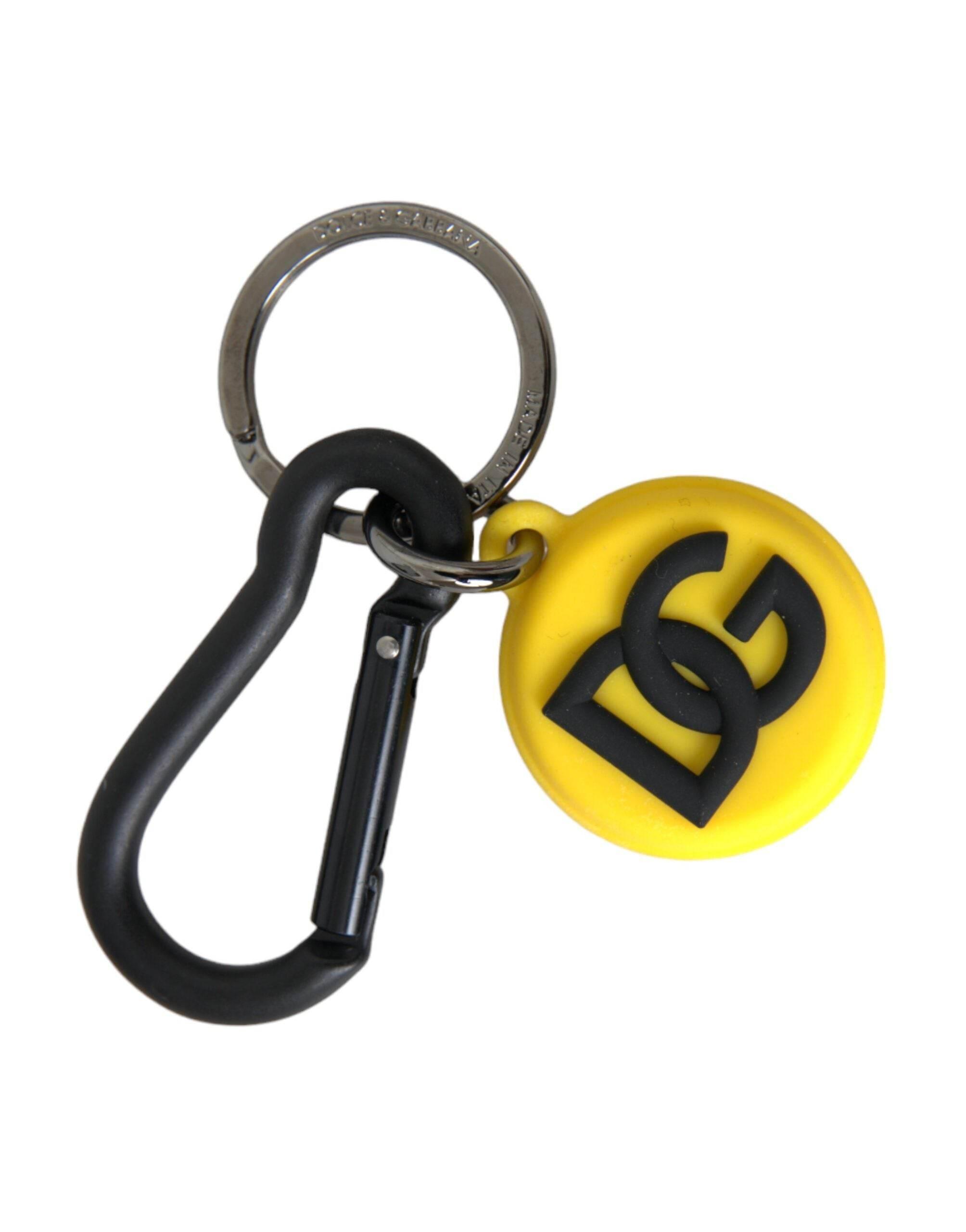 Dolce & Gabbana Yellow Rubber DG Logo Round Brass Metal Keyring Keychain - Hilstor