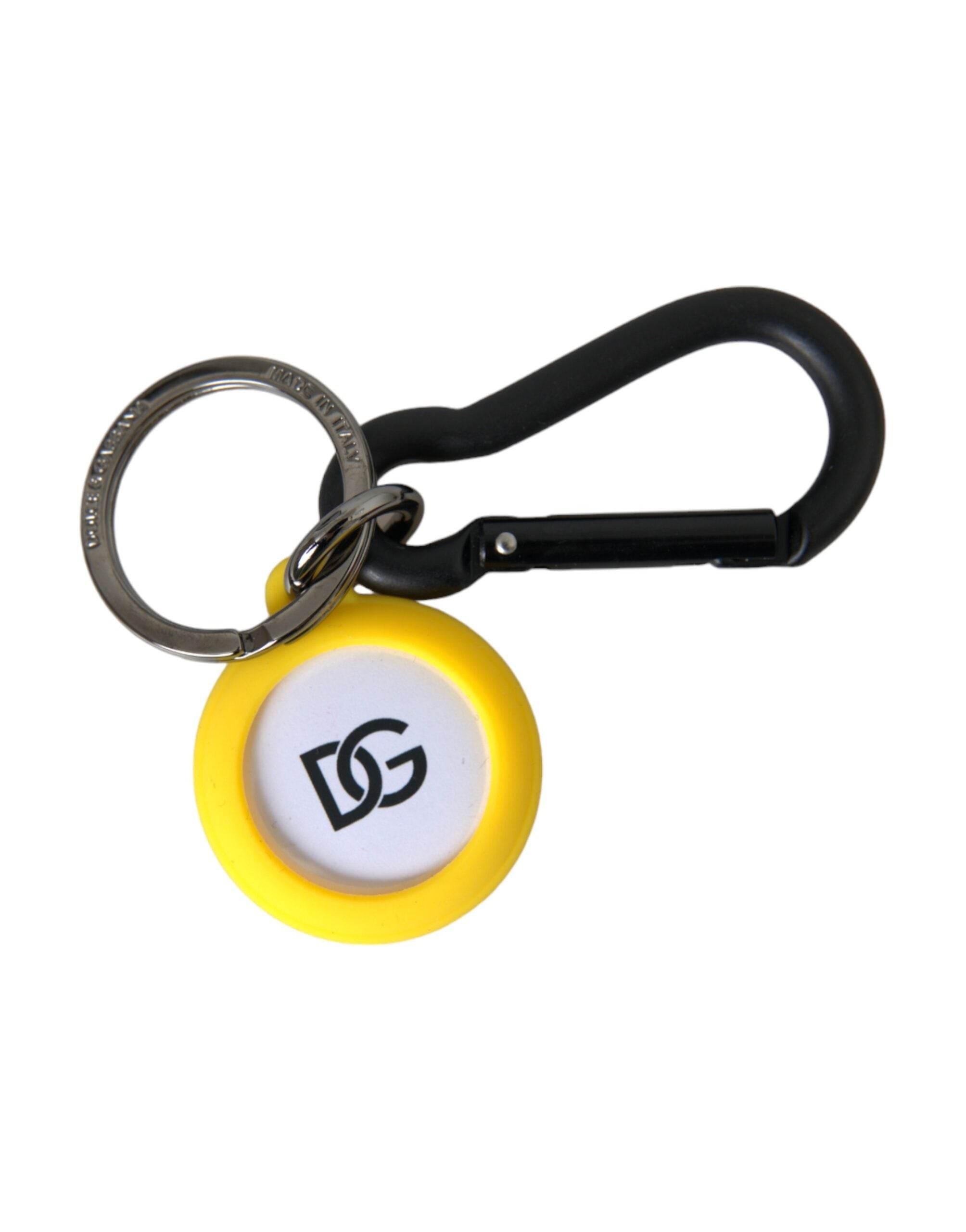 Dolce & Gabbana Yellow Rubber DG Logo Round Brass Metal Keyring Keychain - Hilstor