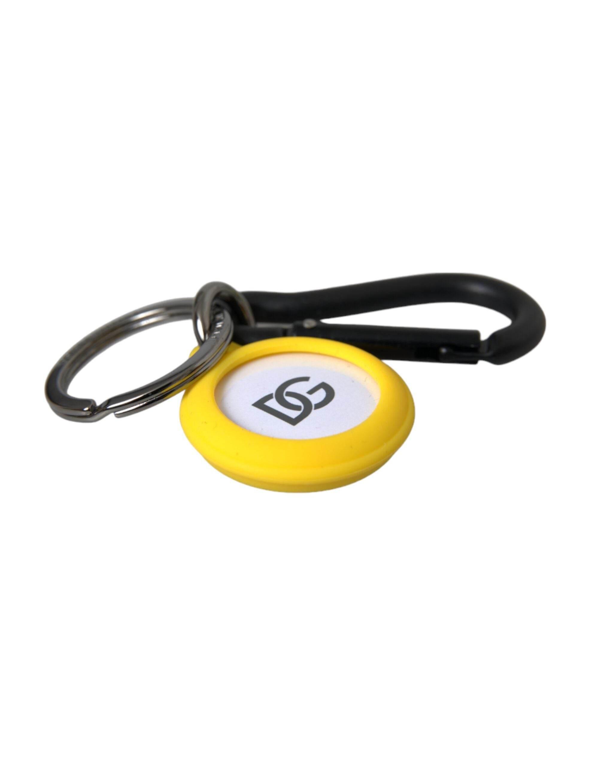 Dolce & Gabbana Yellow Rubber DG Logo Round Brass Metal Keyring Keychain - Hilstor