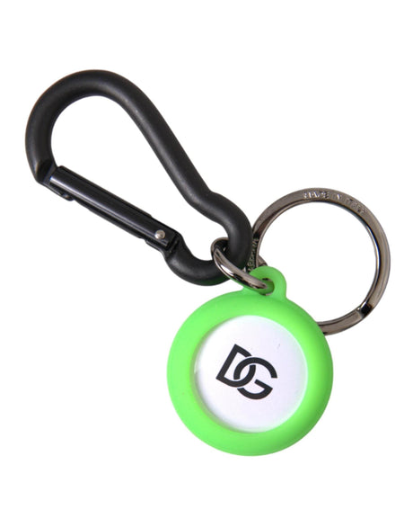 Dolce & Gabbana Green Rubber DG Logo Round Brass Metal Keyring Keychain - Hilstor