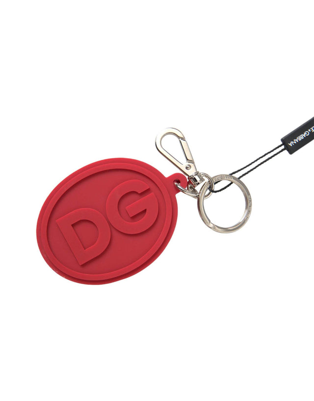 Dolce & Gabbana Red Rubber DG Logo Silver Brass Metal Keyring Keychain - Hilstor