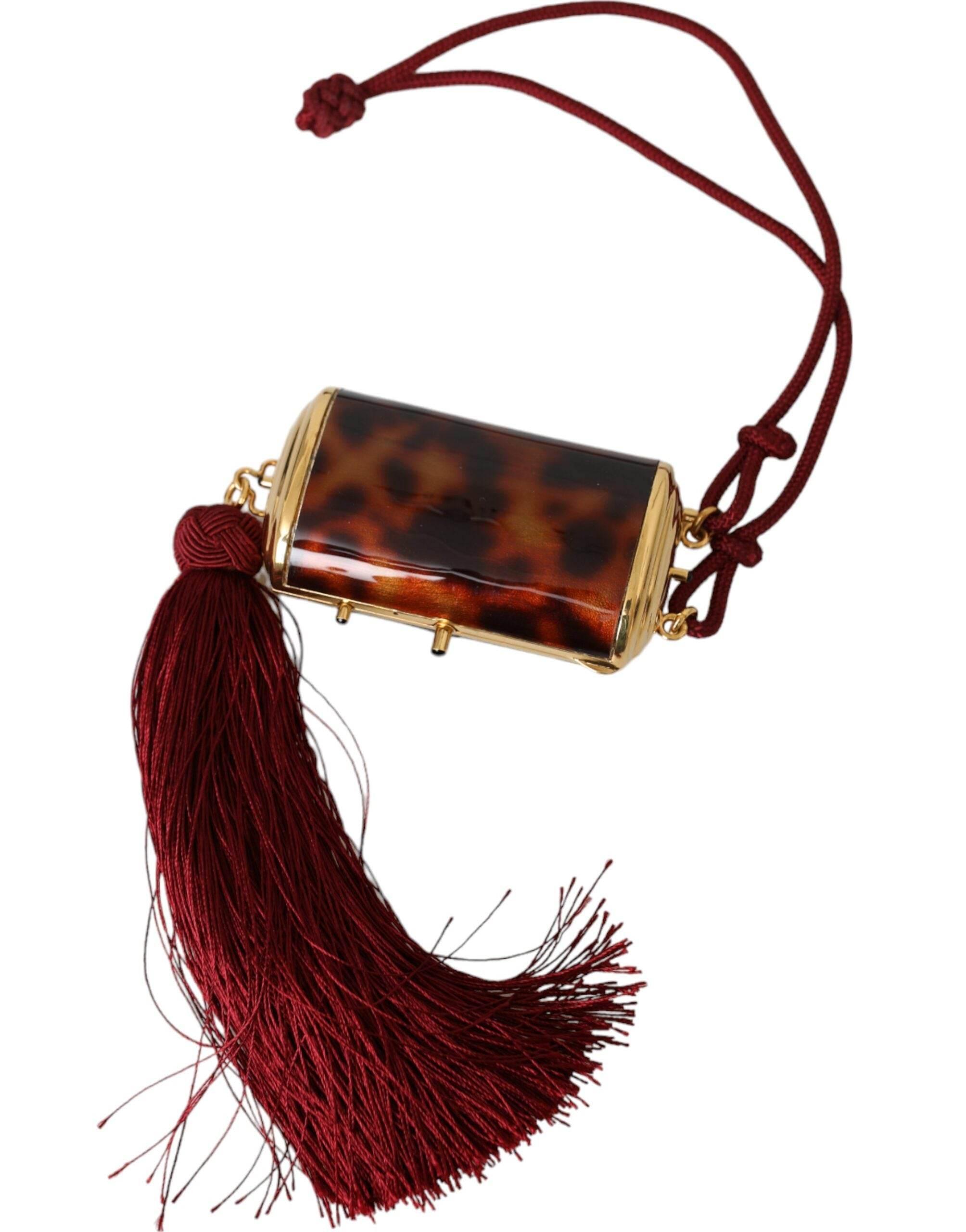 Dolce & Gabbana Brown Leopard Mini Mirror Tassel Make Up Holder Bag - Hilstor
