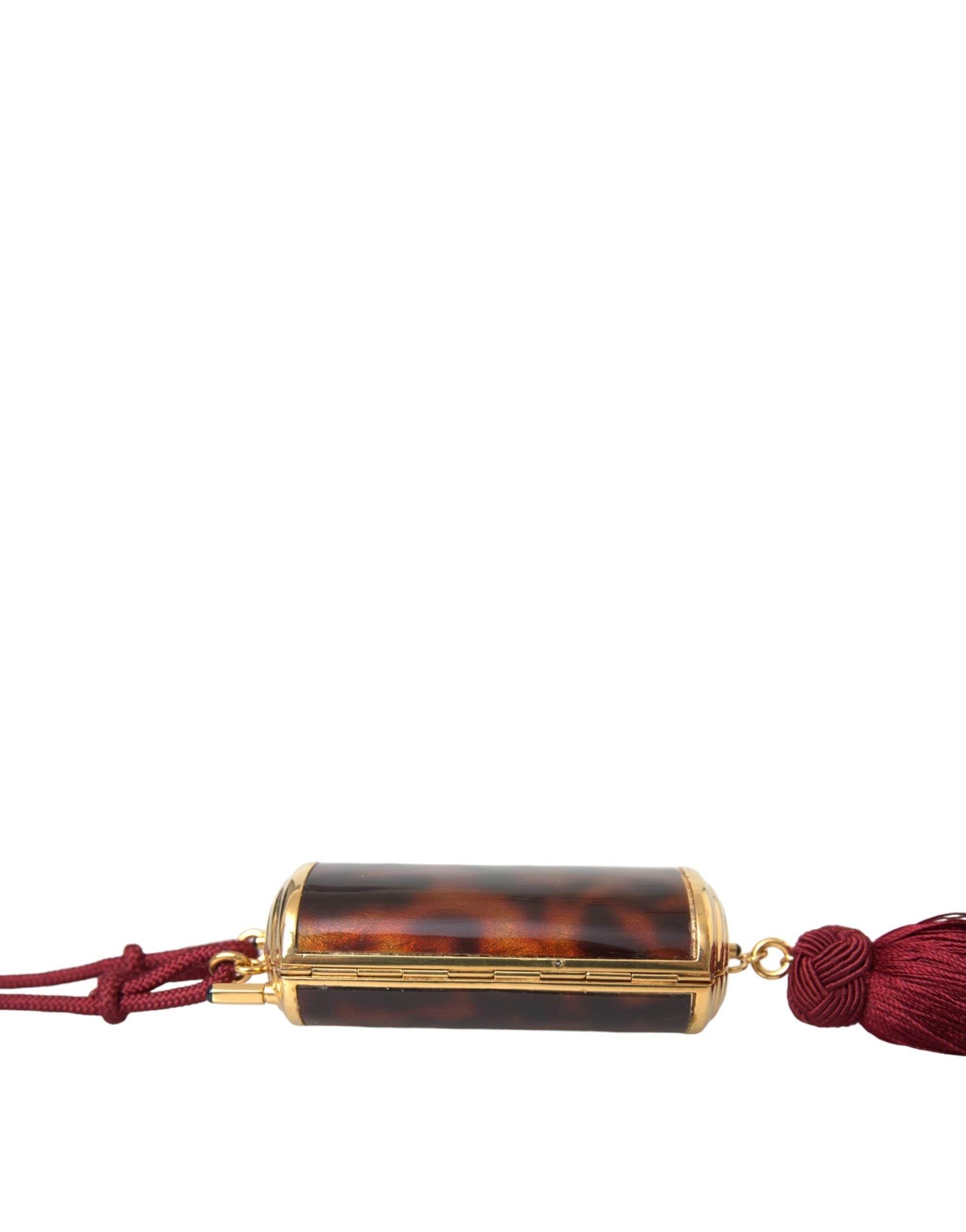 Dolce & Gabbana Brown Leopard Mini Mirror Tassel Make Up Holder Bag - Hilstor