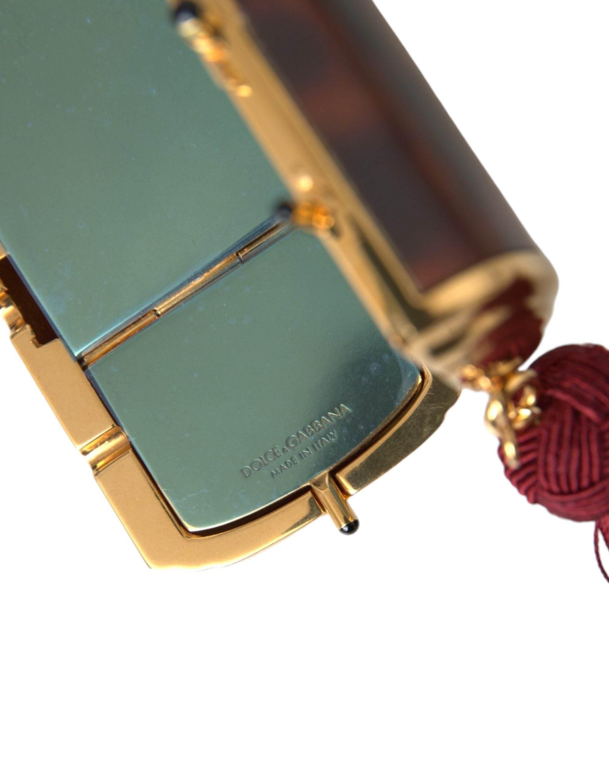 Dolce & Gabbana Brown Leopard Mini Mirror Tassel Make Up Holder Bag - Hilstor