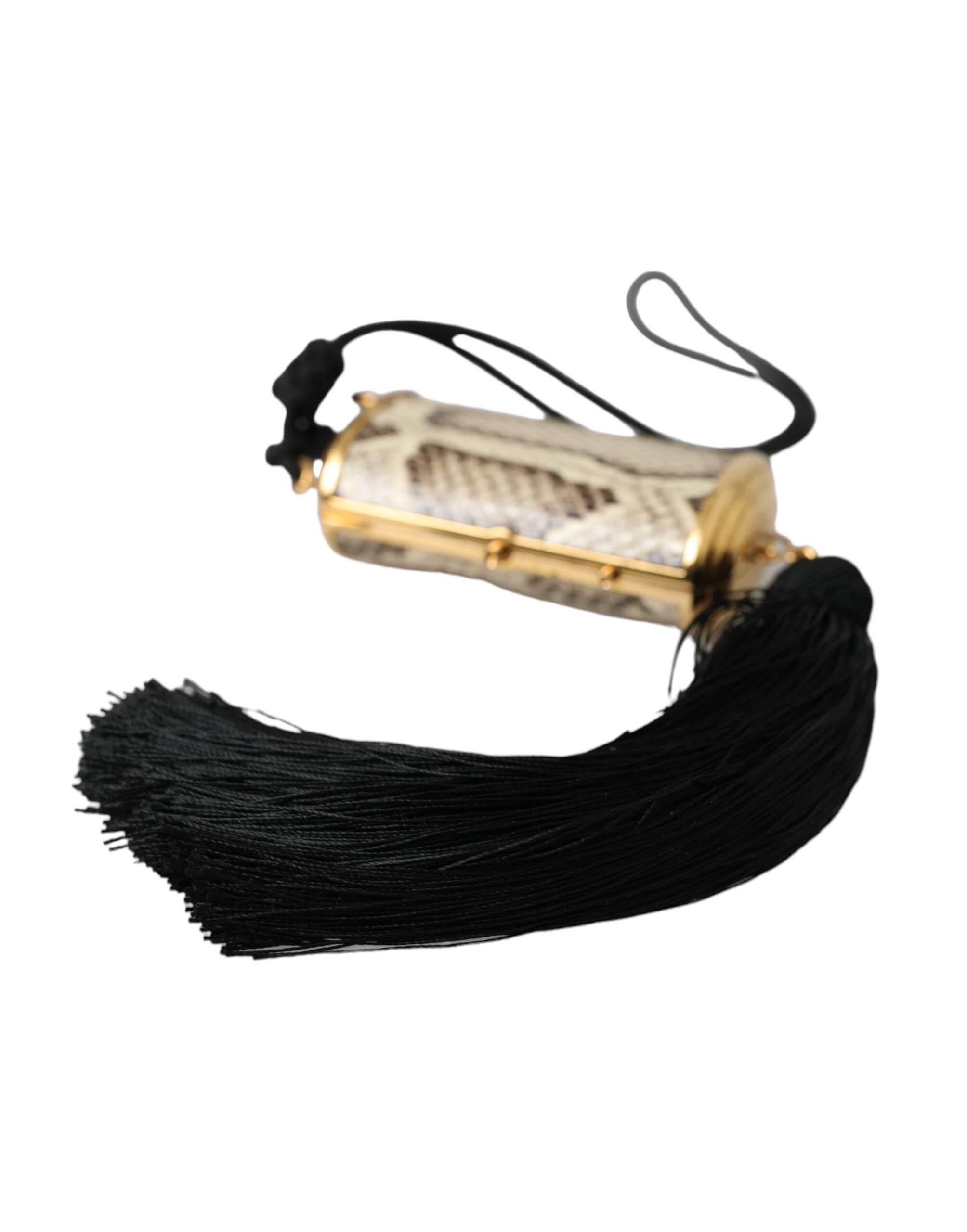 Dolce & Gabbana Beige Exotic Leather Mini Mirror Tassel Make Up Holder Bag - Hilstor