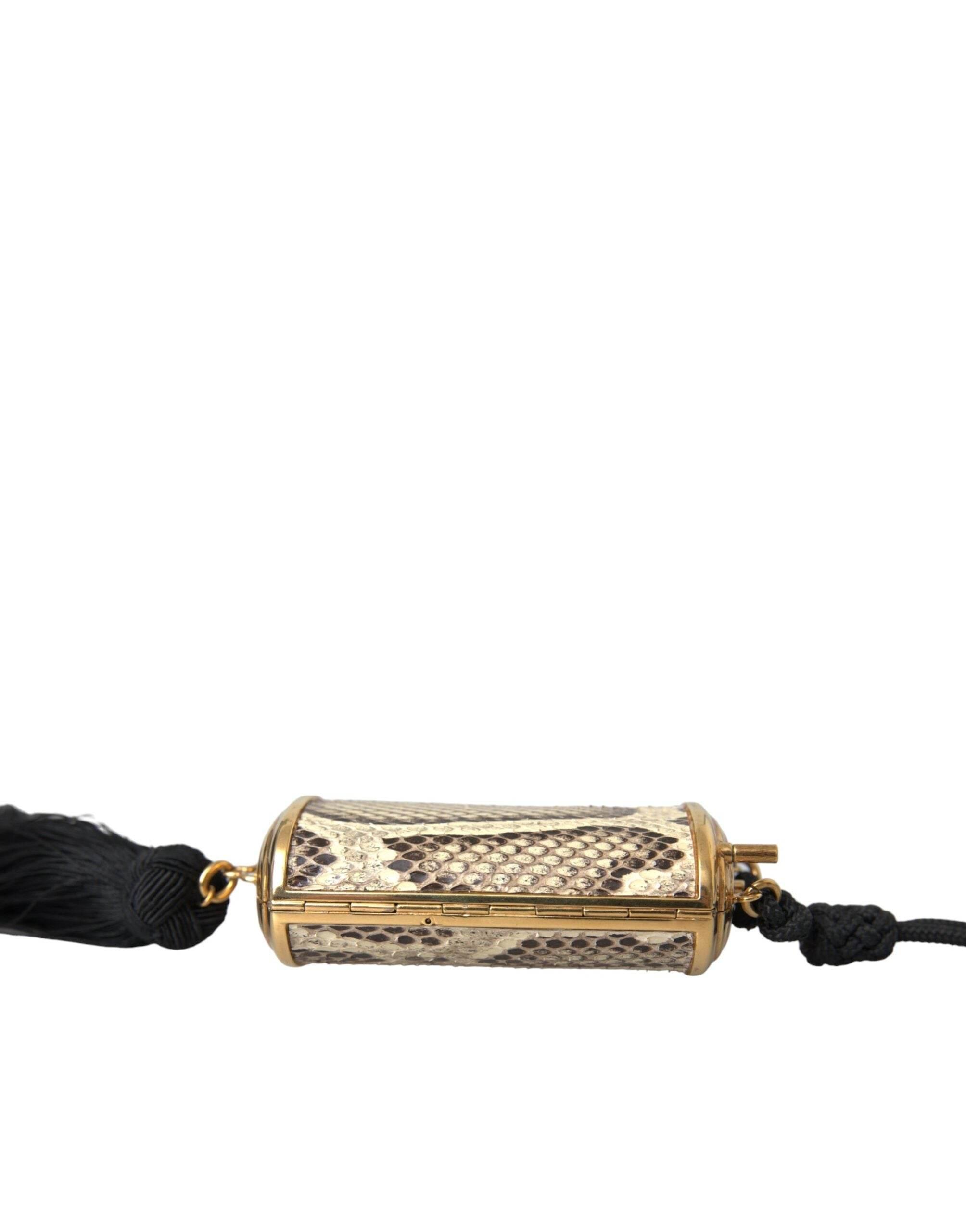 Dolce & Gabbana Beige Exotic Leather Mini Mirror Tassel Make Up Holder Bag - Hilstor