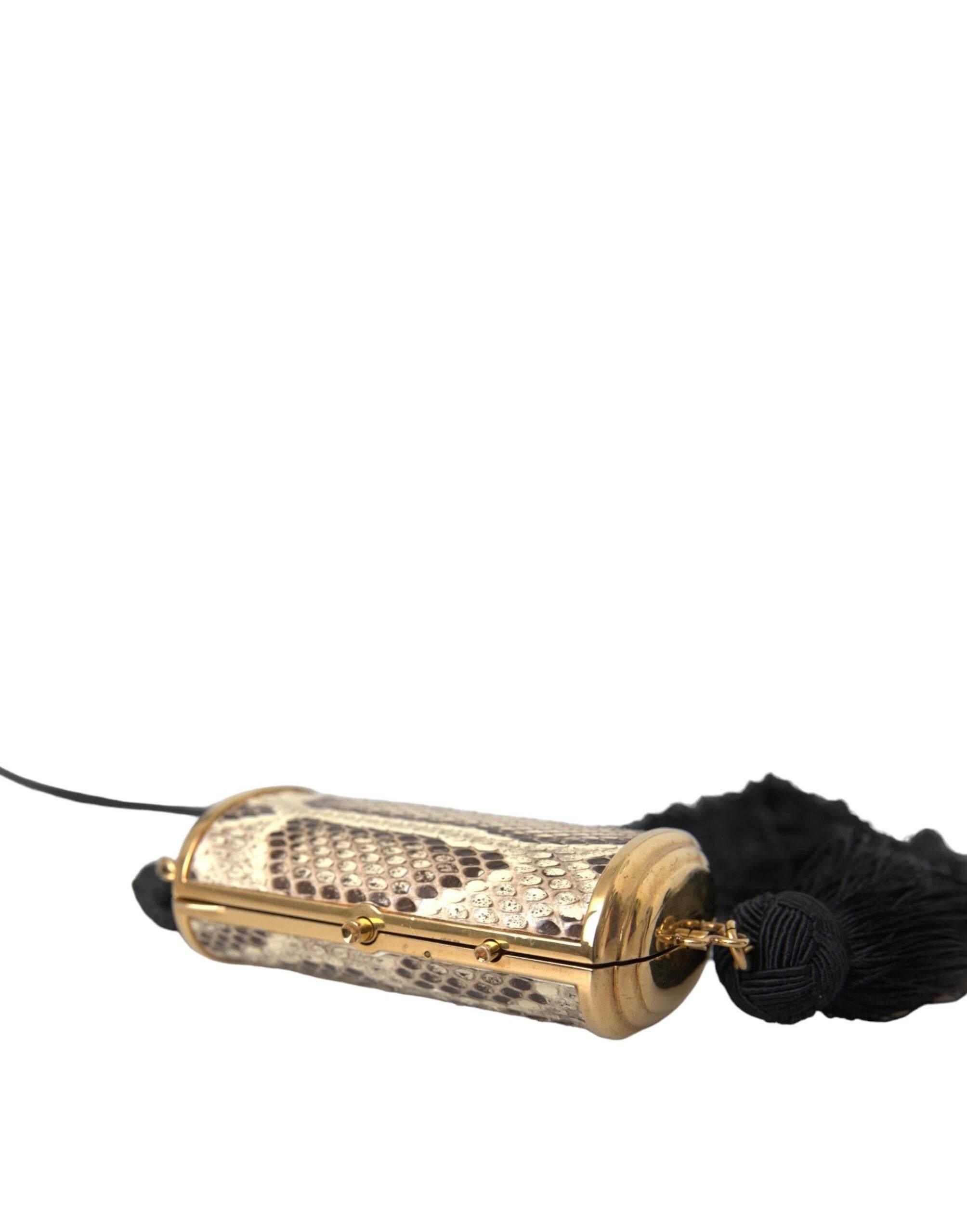 Dolce & Gabbana Beige Exotic Leather Mini Mirror Tassel Make Up Holder Bag - Hilstor
