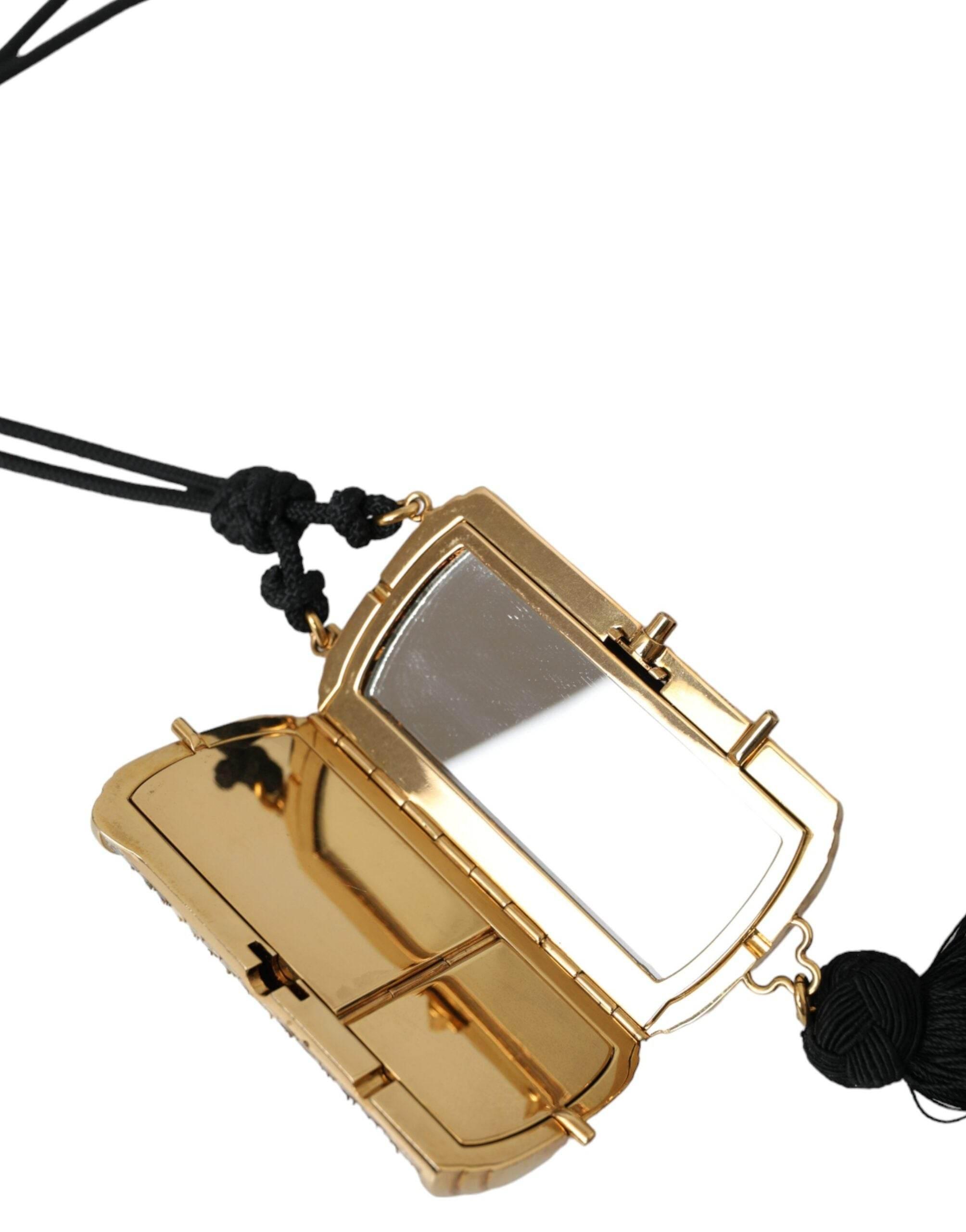 Dolce & Gabbana Beige Exotic Leather Mini Mirror Tassel Make Up Holder Bag - Hilstor