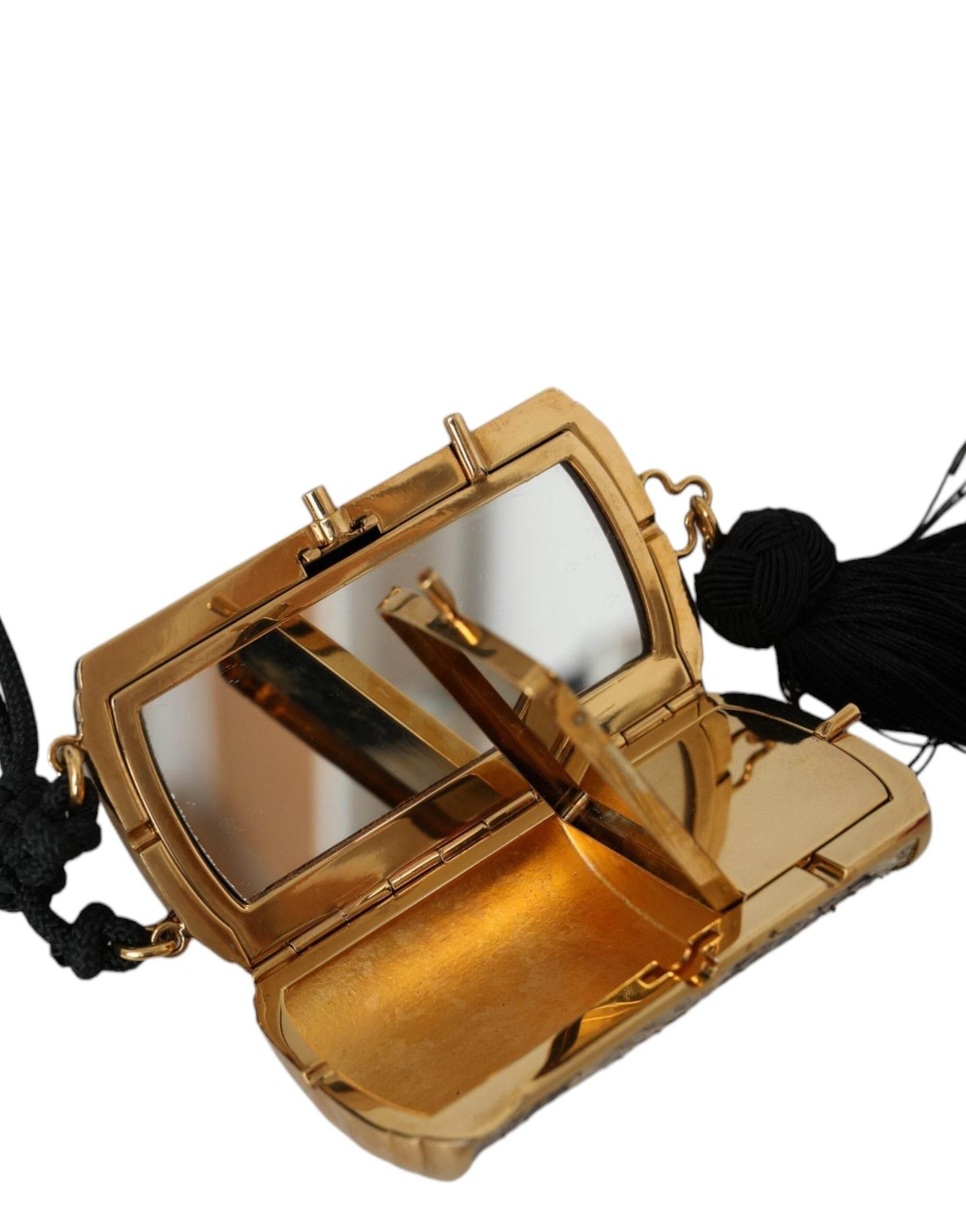 Dolce & Gabbana Beige Exotic Leather Mini Mirror Tassel Make Up Holder Bag - Hilstor