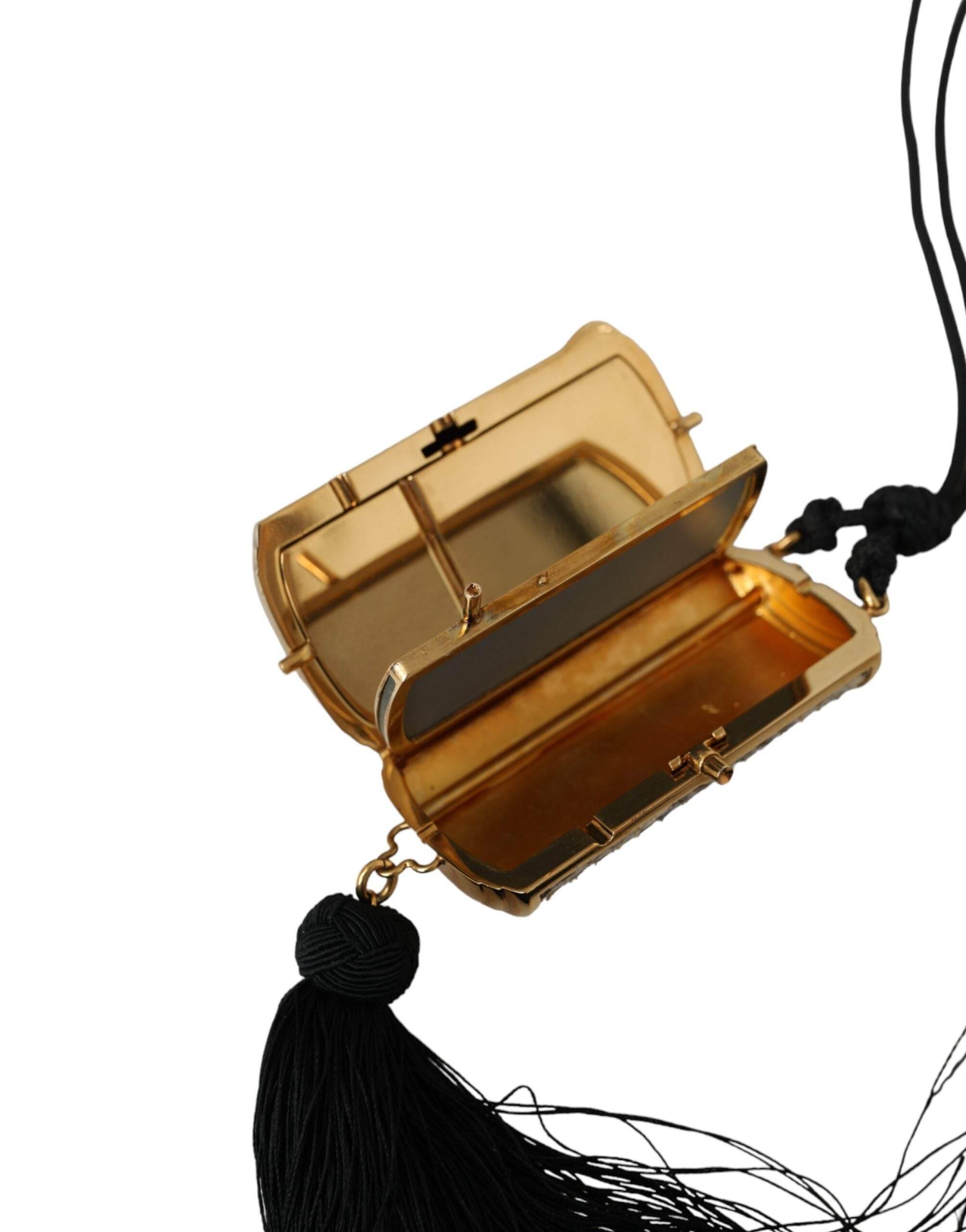 Dolce & Gabbana Beige Exotic Leather Mini Mirror Tassel Make Up Holder Bag - Hilstor