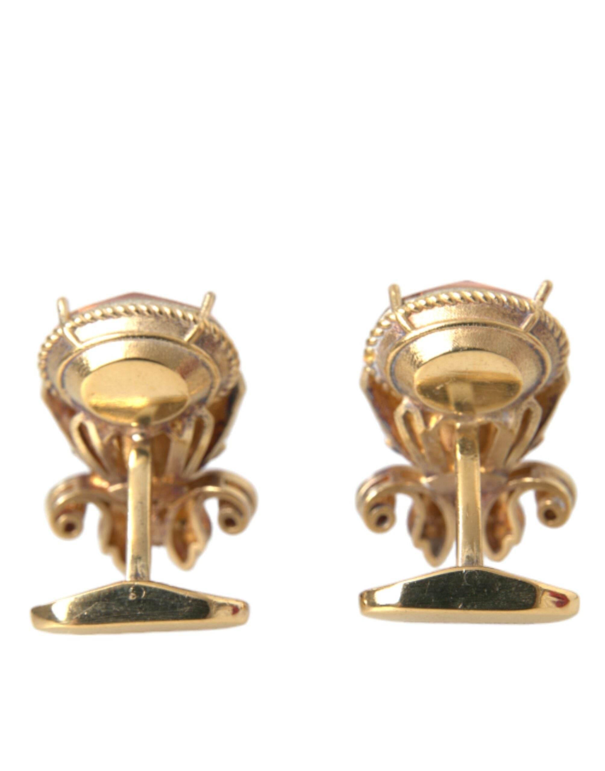 Dolce & Gabbana Gold Tone 925 Sterling Silver Crystal Cufflink - Hilstor