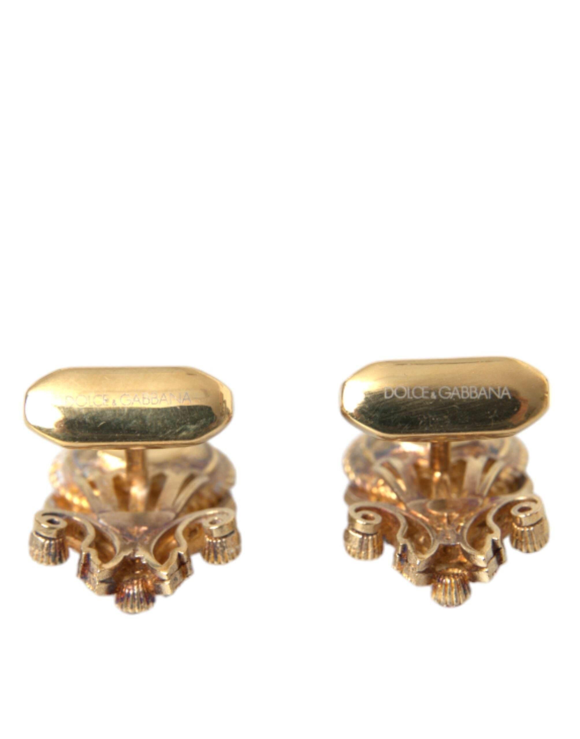 Dolce & Gabbana Gold Tone 925 Sterling Silver Crystal Cufflink - Hilstor