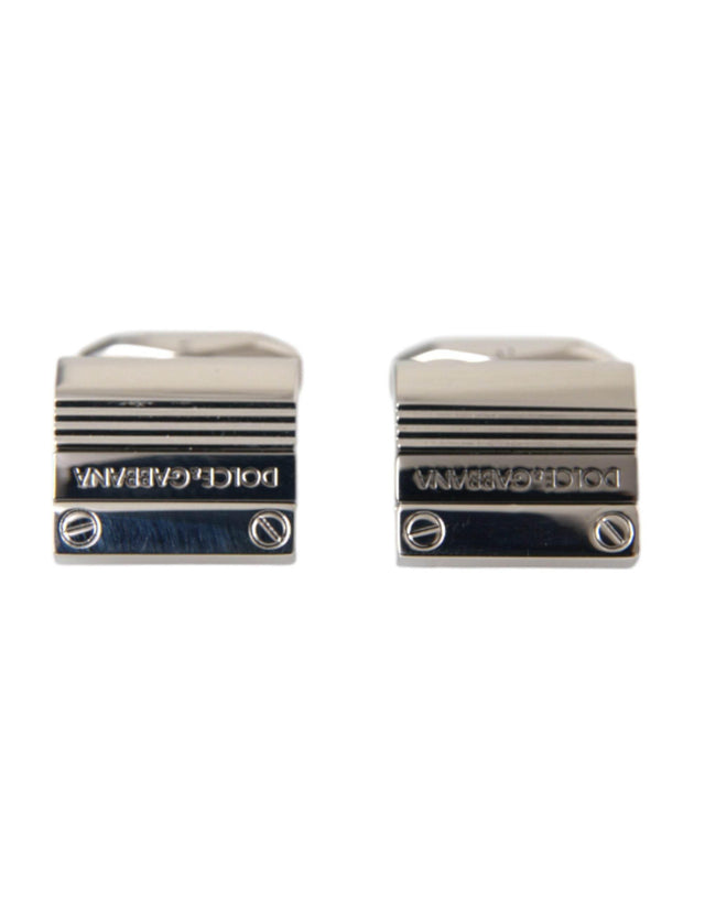 Dolce & Gabbana Silver Plated Metal Brass DG Logo Pin Cufflinks - Hilstor
