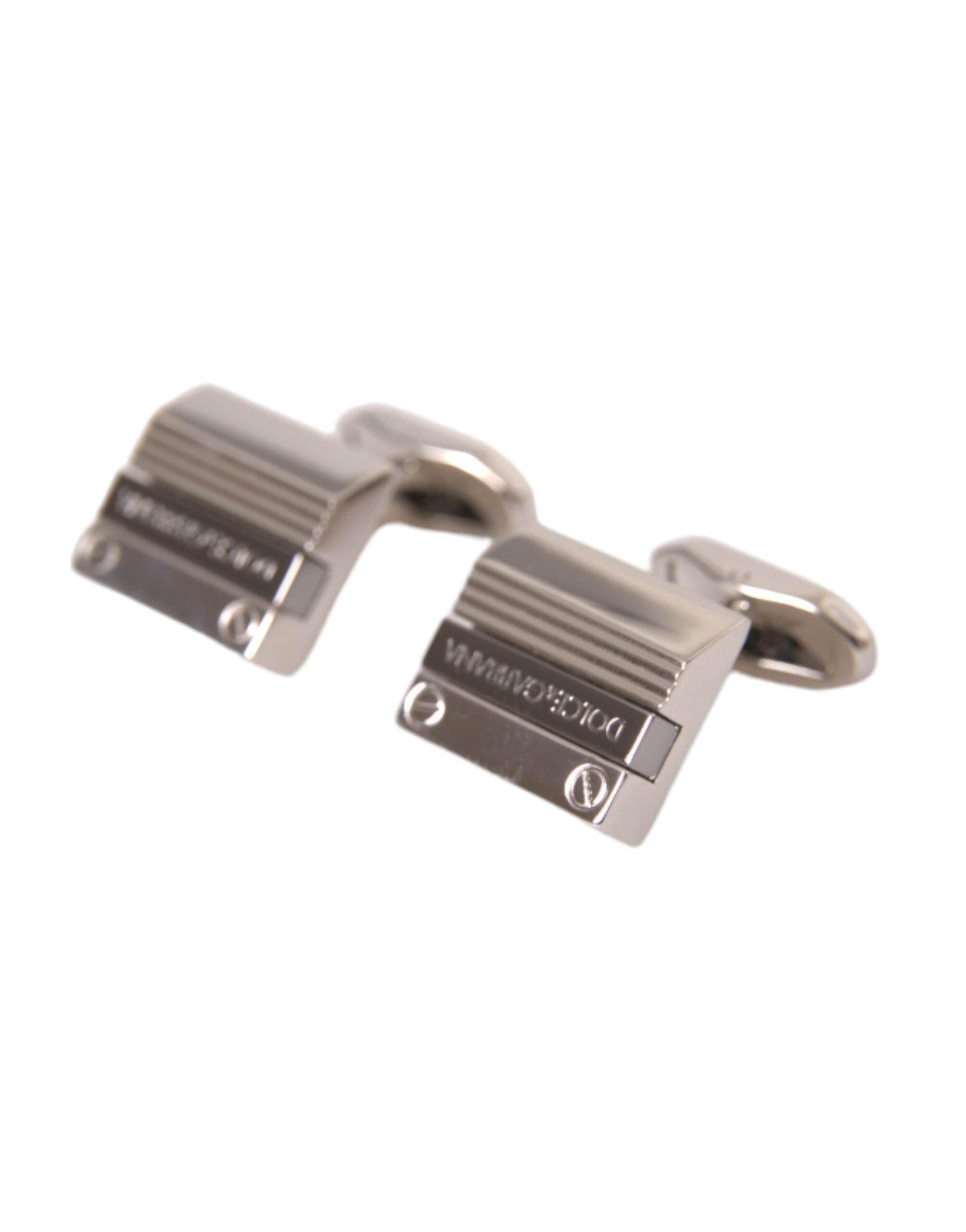 Dolce & Gabbana Silver Plated Metal Brass DG Logo Pin Cufflinks - Hilstor