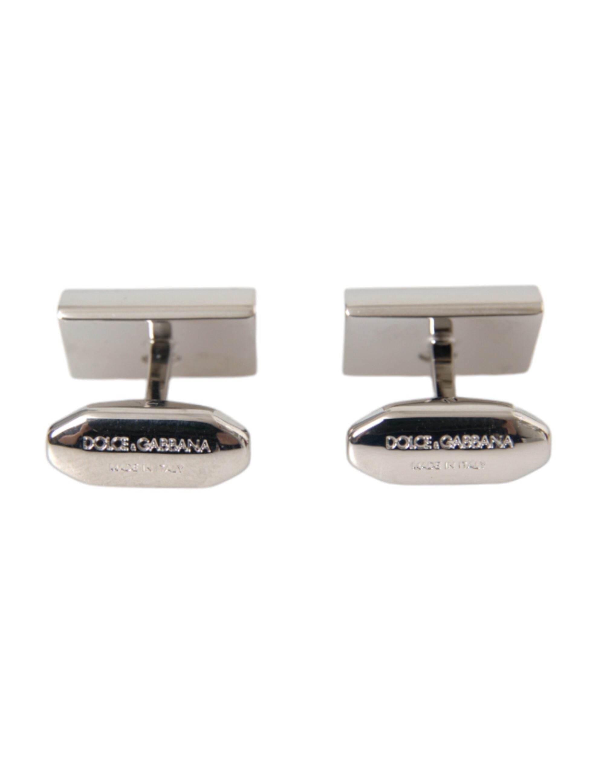 Dolce & Gabbana Silver Plated Metal Brass DG Logo Pin Cufflinks - Hilstor