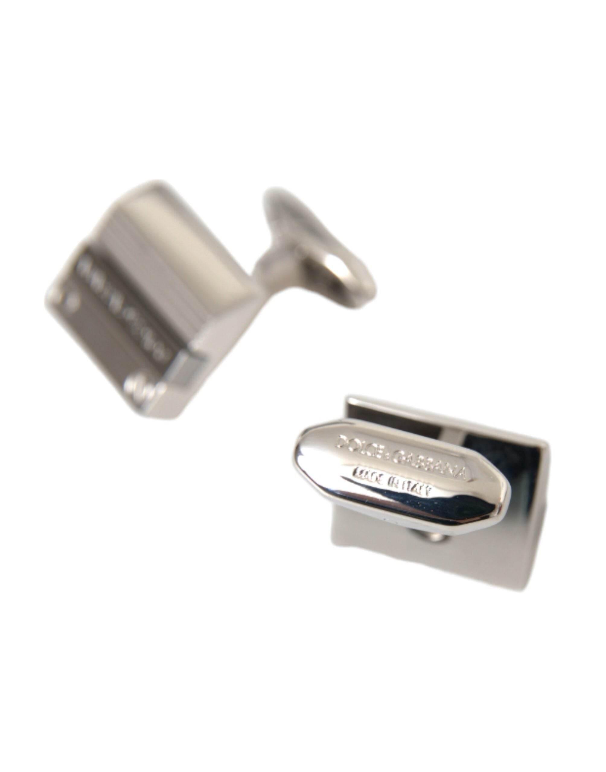 Dolce & Gabbana Silver Plated Metal Brass DG Logo Pin Cufflinks - Hilstor