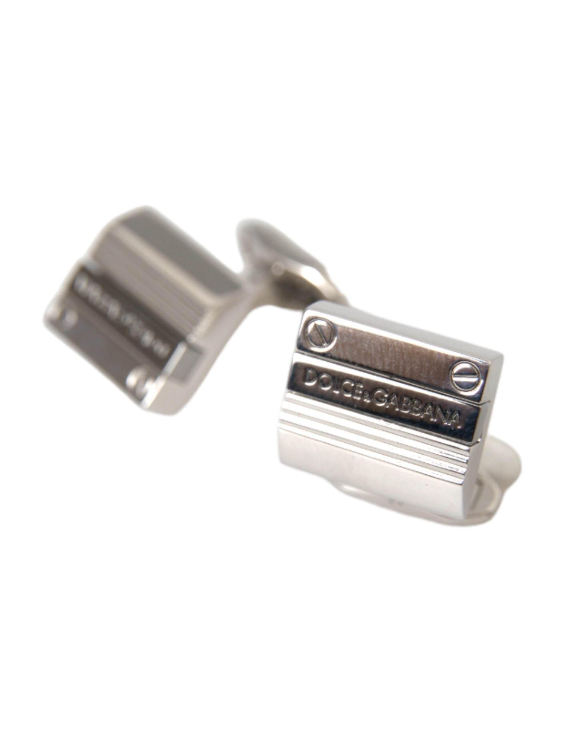 Dolce & Gabbana Silver Plated Metal Brass DG Logo Pin Cufflinks - Hilstor