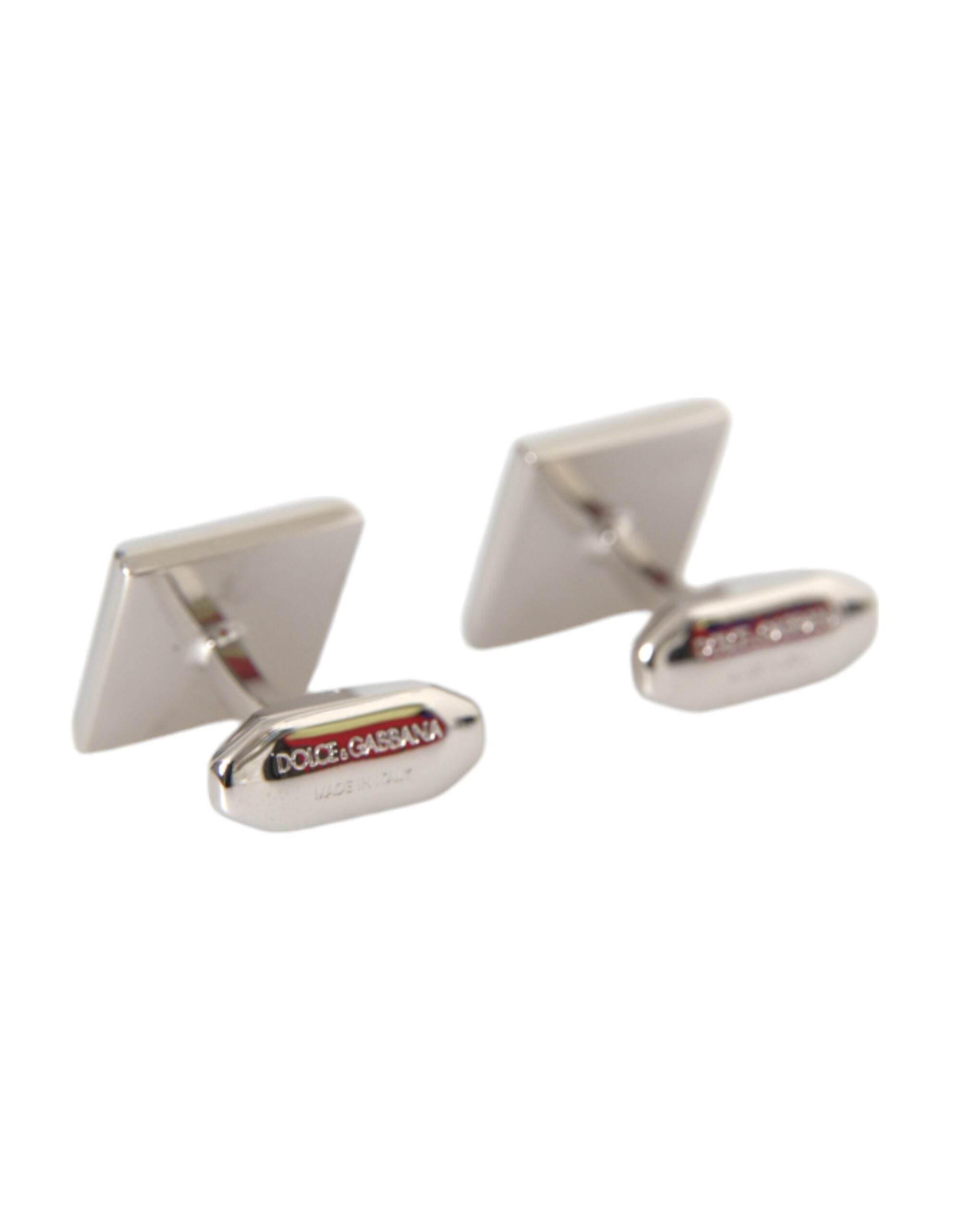 Dolce & Gabbana Silver Plated Brass Pin Crystal Cufflinks - Hilstor
