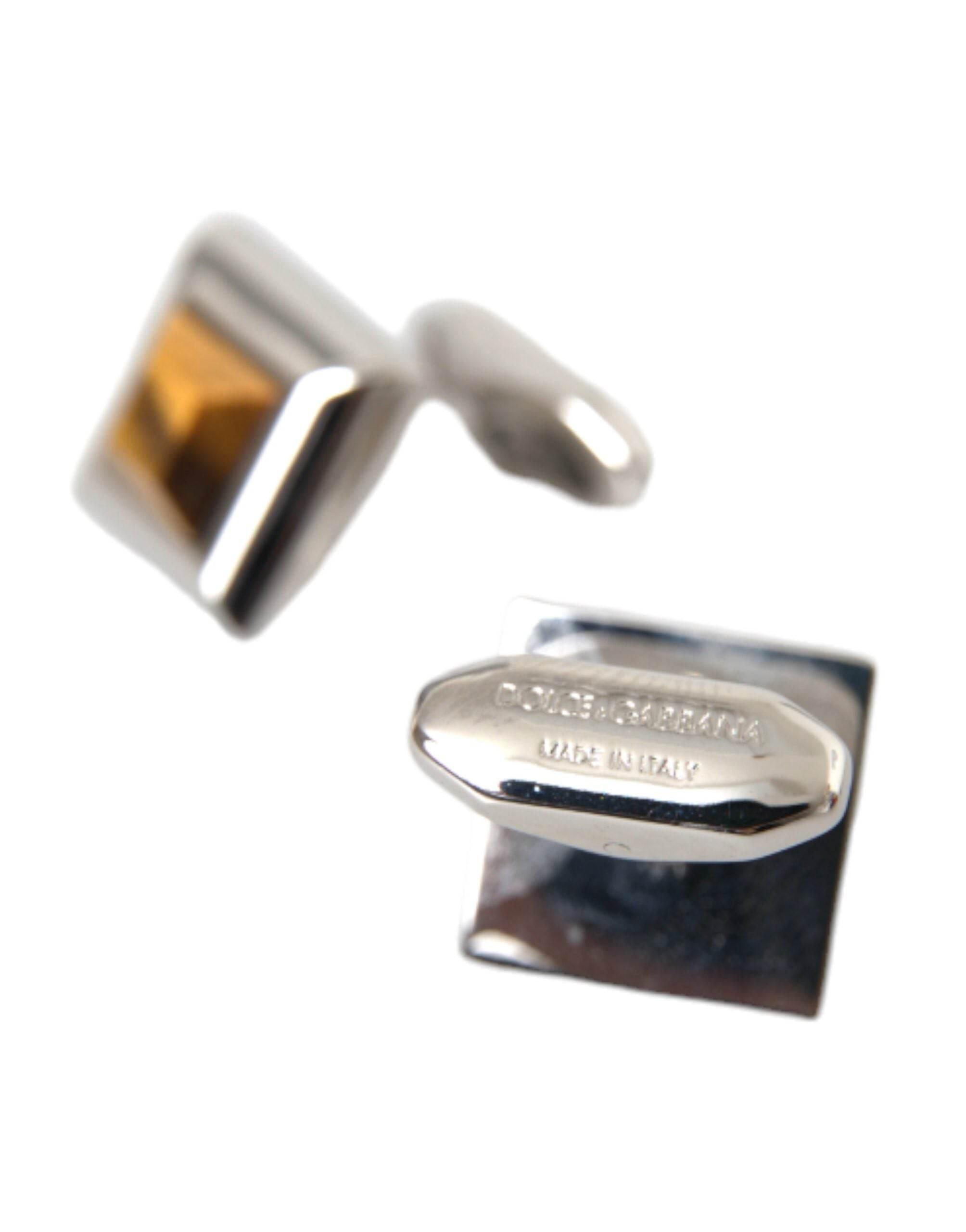 Dolce & Gabbana Silver Plated Brass Pin Crystal Cufflinks - Hilstor