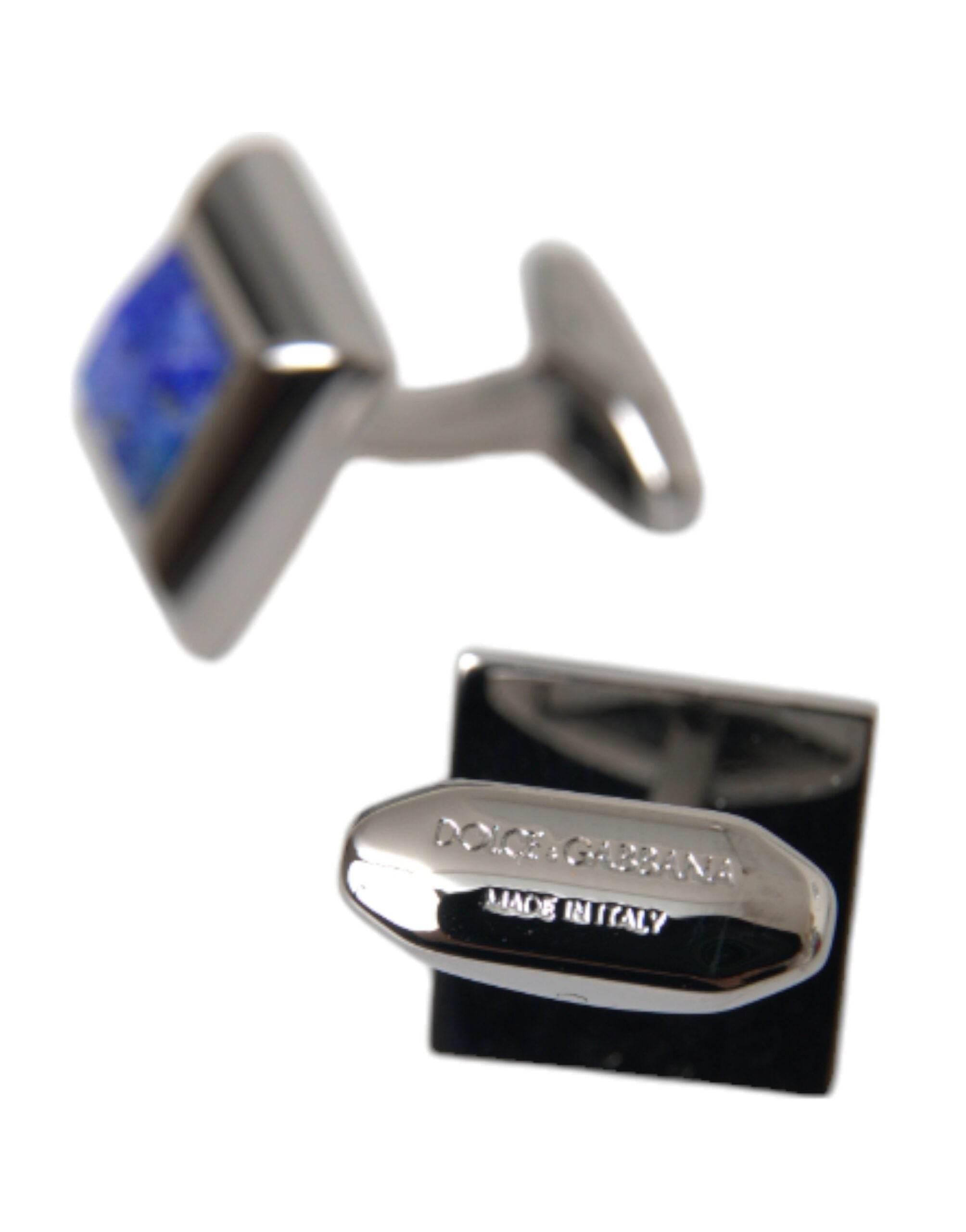 Dolce & Gabbana Silver Plated Brass Pin Crystal Cufflinks - Hilstor