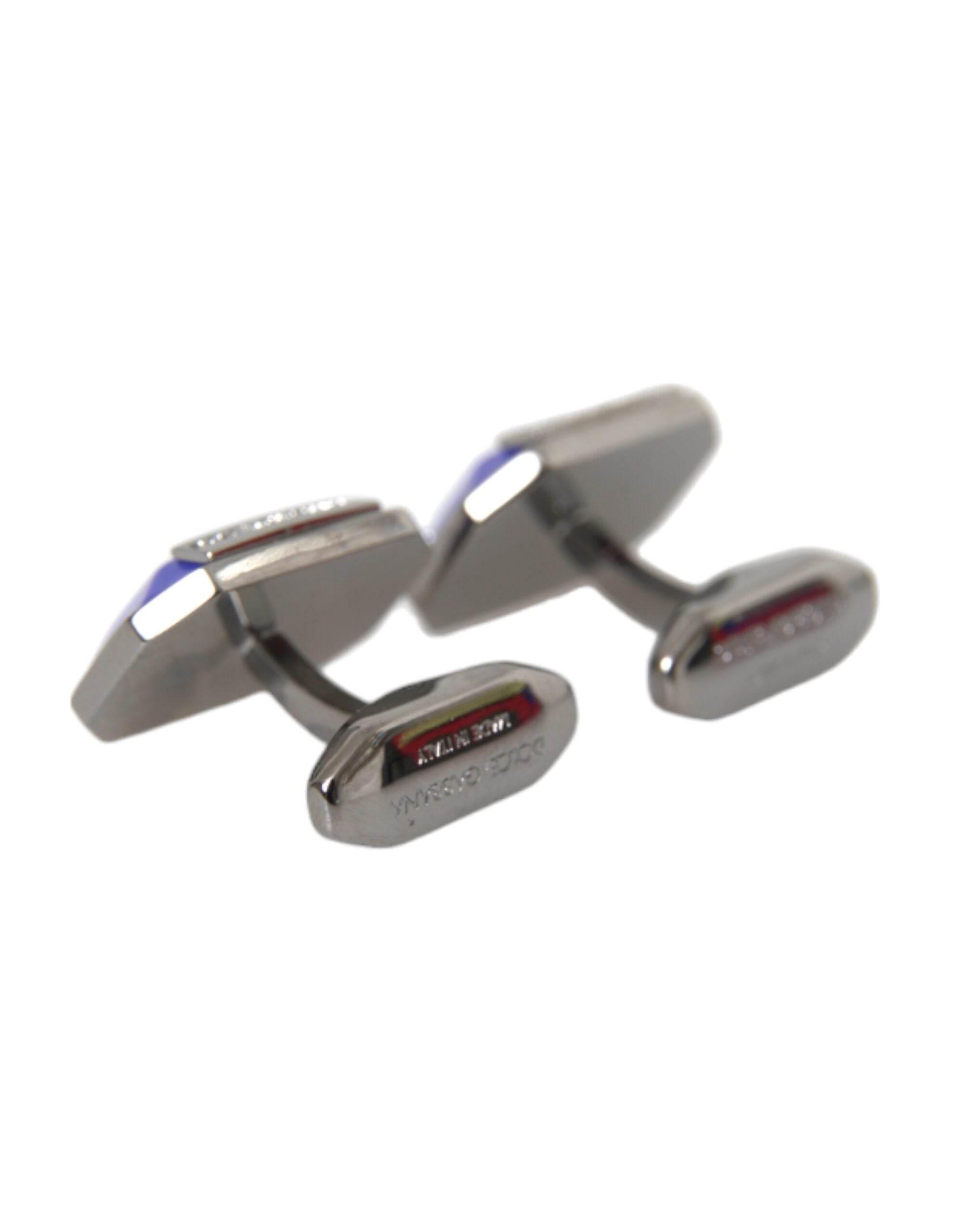 Dolce & Gabbana Silver Plated Brass Pin Crystal Cufflinks - Hilstor