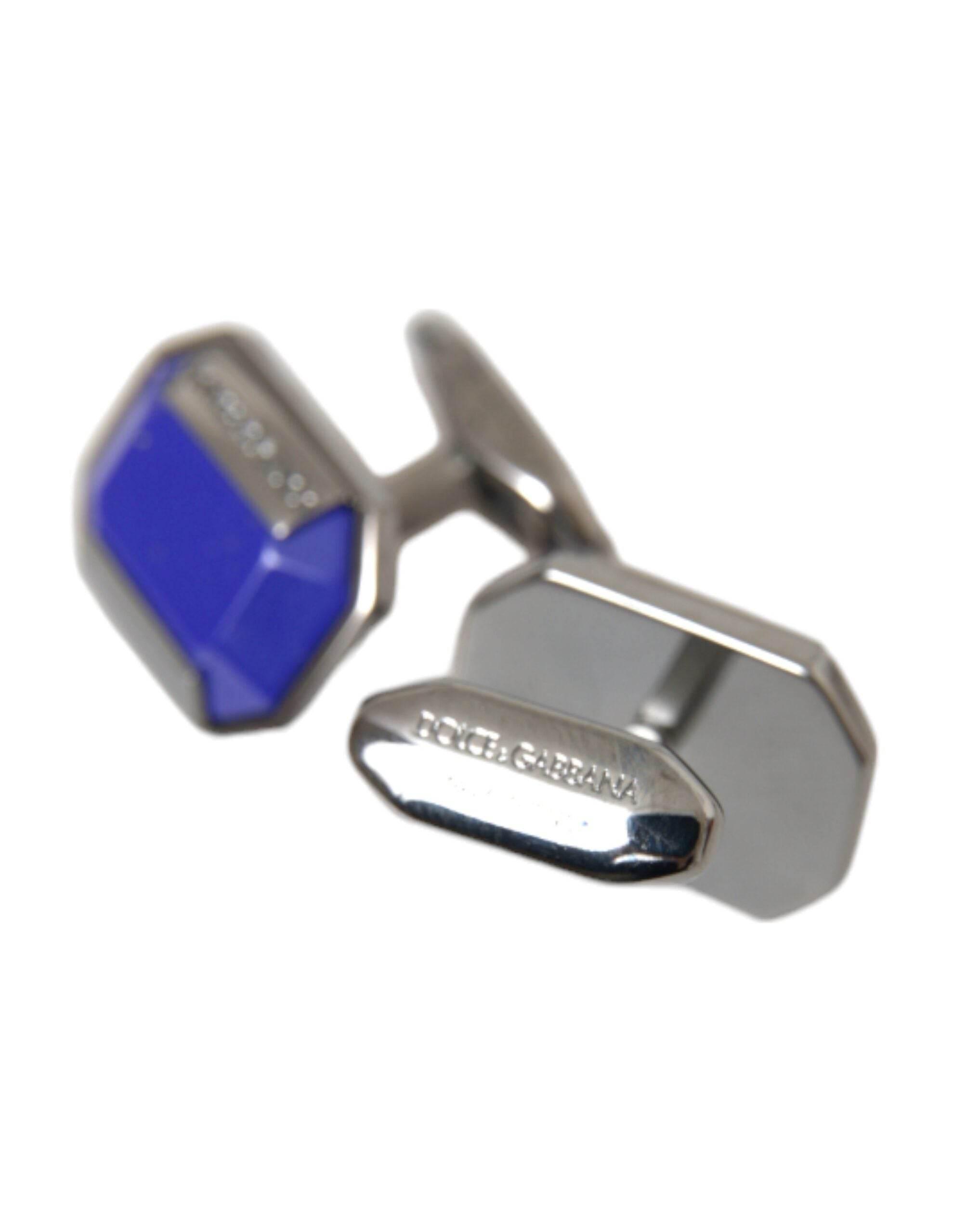 Dolce & Gabbana Silver Plated Brass Pin Crystal Cufflinks - Hilstor