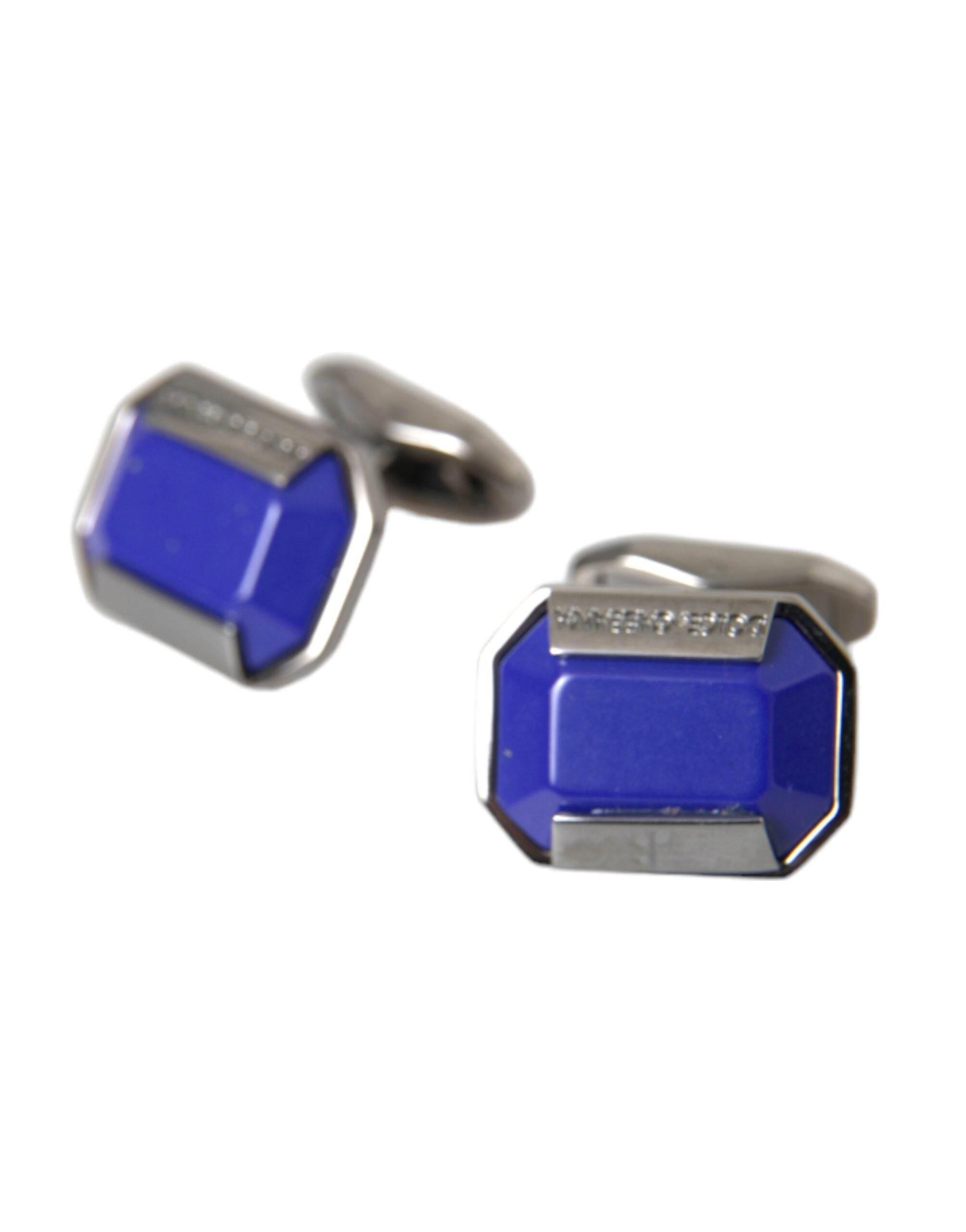 Dolce & Gabbana Silver Plated Brass Pin Crystal Cufflinks - Hilstor