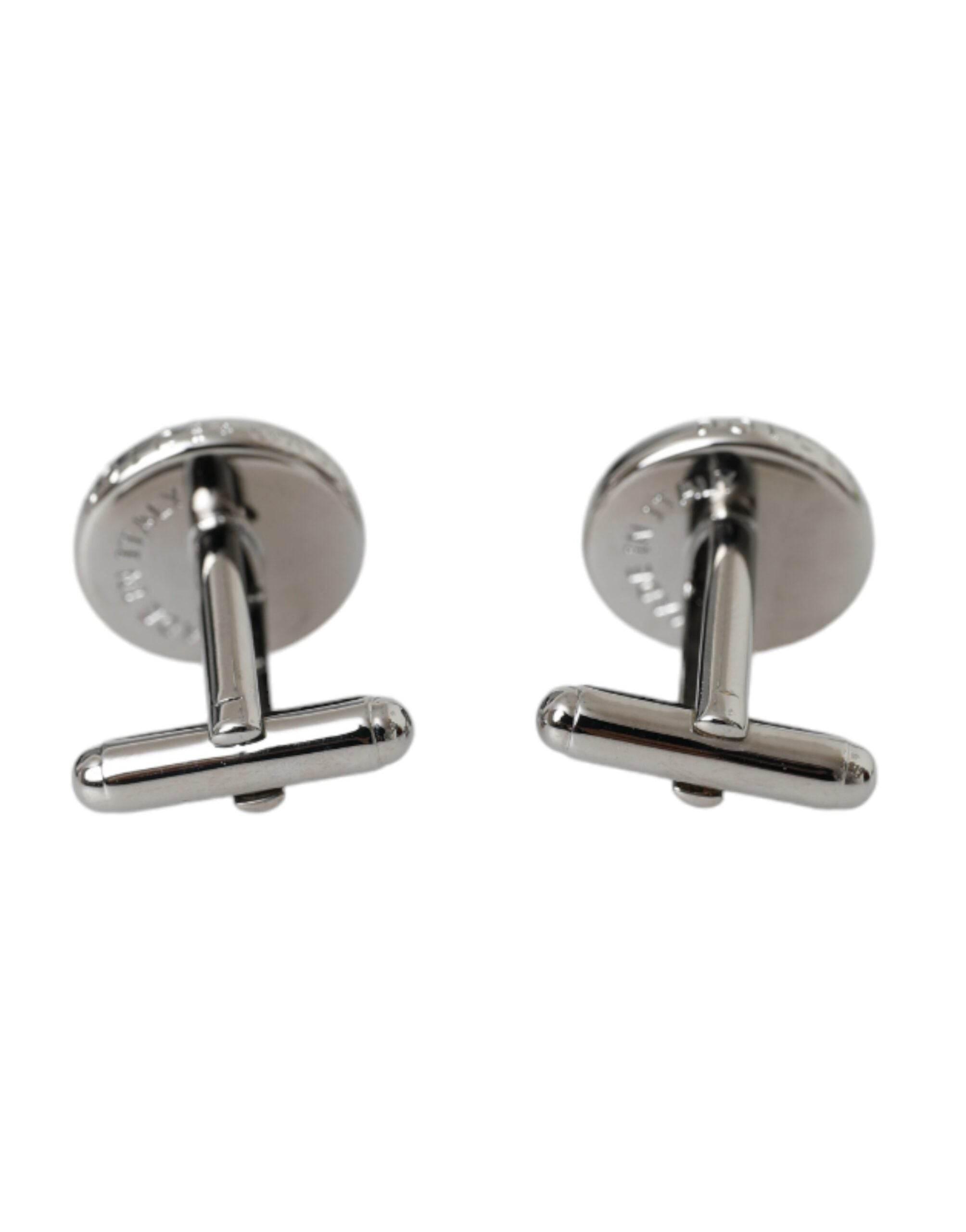 Dolce & Gabbana Silver Plated Brass Round Pin Men Cufflinks - Hilstor