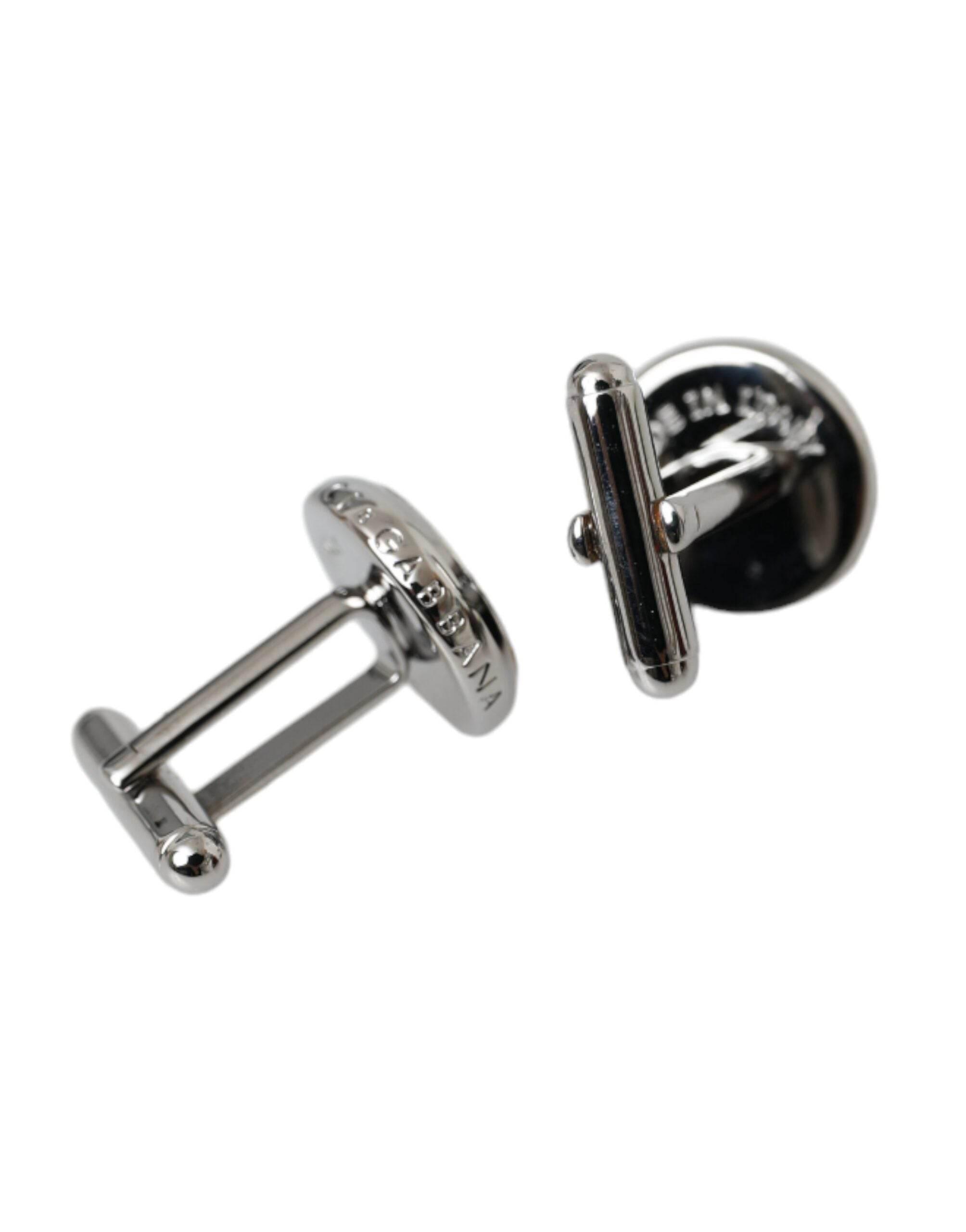 Dolce & Gabbana Silver Plated Brass Round Pin Men Cufflinks - Hilstor