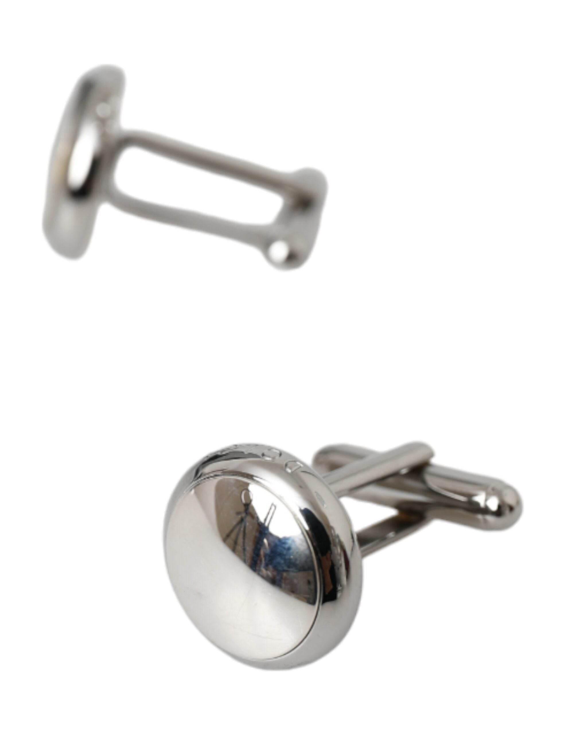 Dolce & Gabbana Silver Plated Brass Round Pin Men Cufflinks - Hilstor
