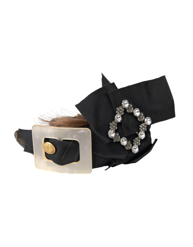 Dolce & Gabbana Black Crystal Button Brown Hair Women Headband Diadem - Hilstor