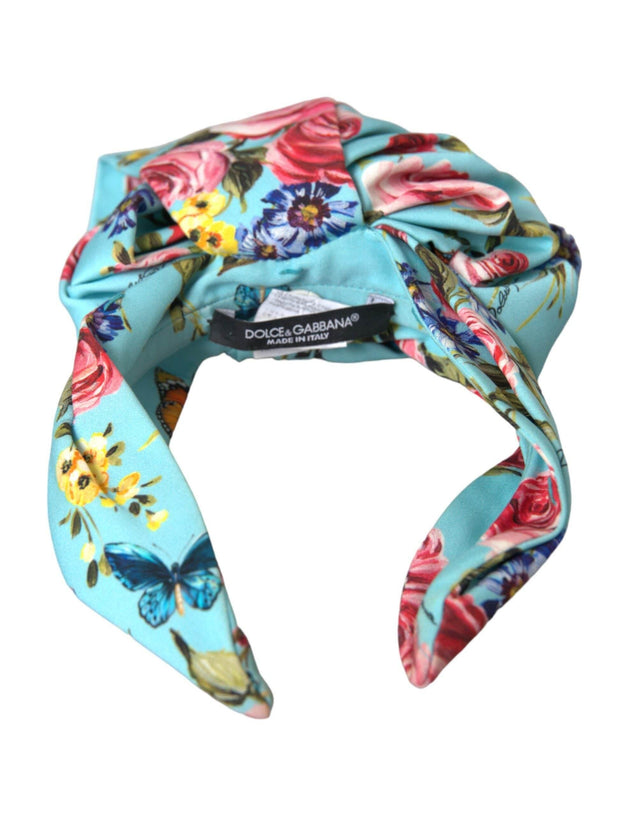 Dolce & Gabbana Turquoise Floral Applique Silk Women Headband Diadem - Hilstor