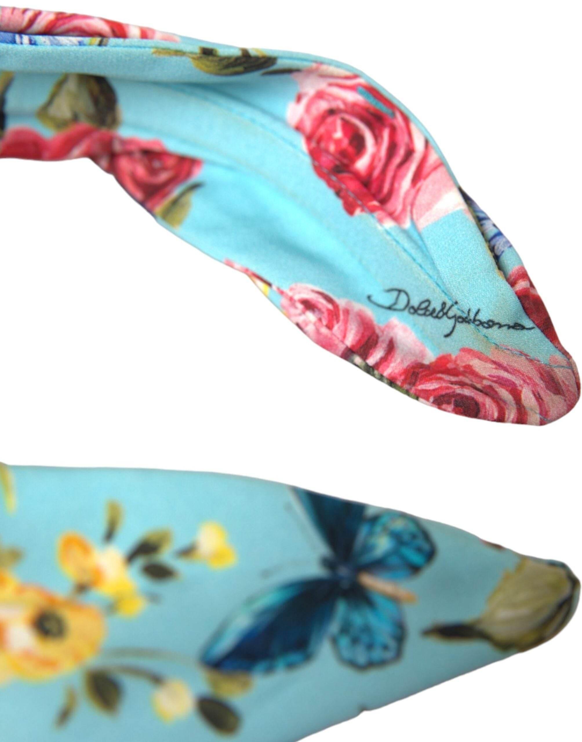 Dolce & Gabbana Turquoise Floral Applique Silk Women Headband Diadem - Hilstor