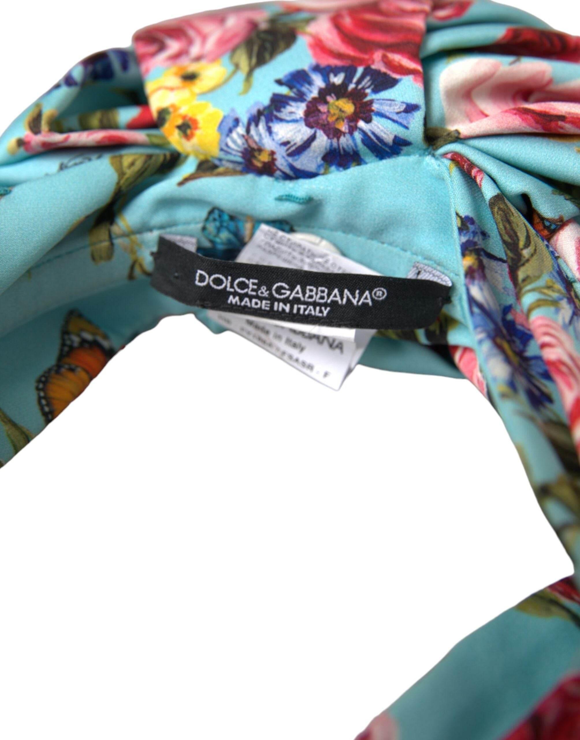 Dolce & Gabbana Turquoise Floral Applique Silk Women Headband Diadem - Hilstor