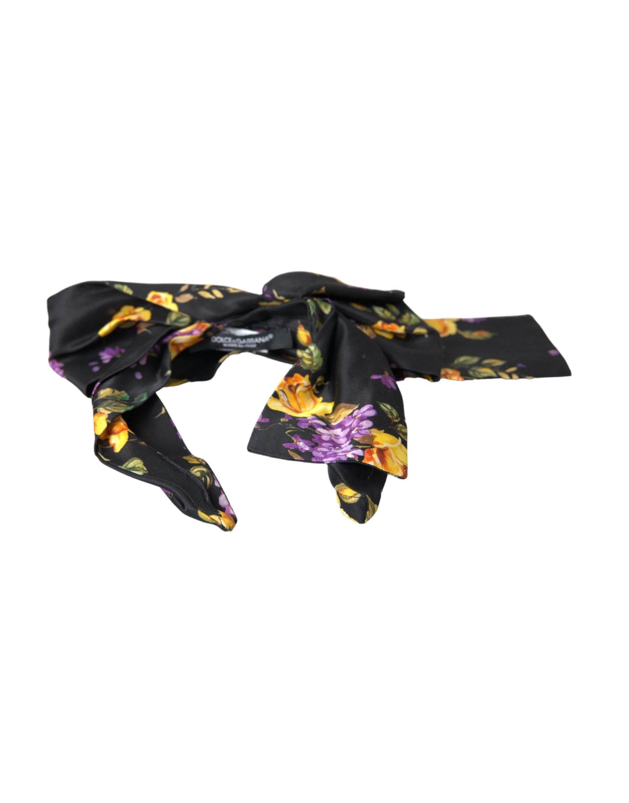 Dolce & Gabbana Black Floral Applique Silk Women Headband Diadem - Hilstor