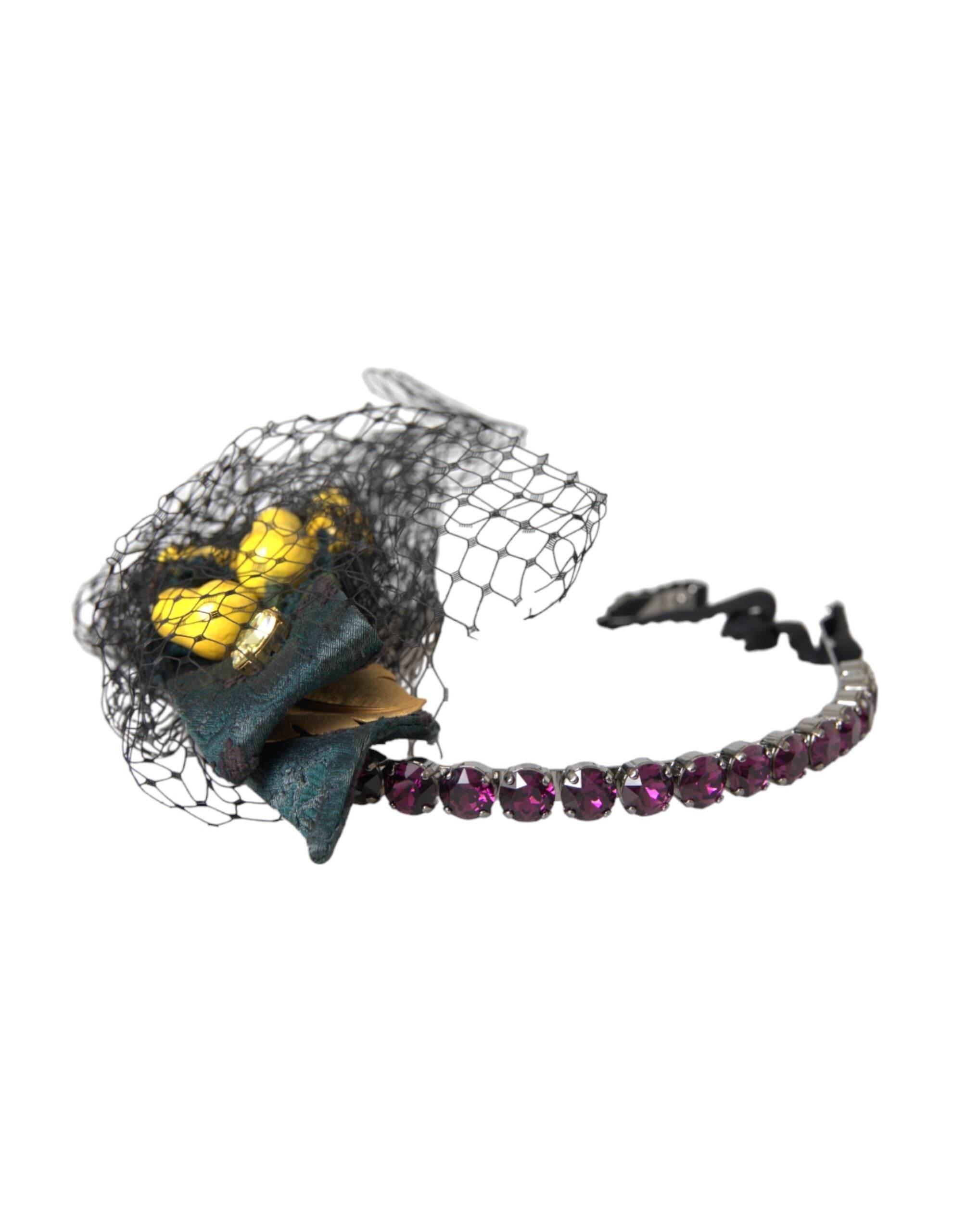 Dolce & Gabbana Black Lemons Sicily Purple Crystal Net Headband Diadem - Hilstor
