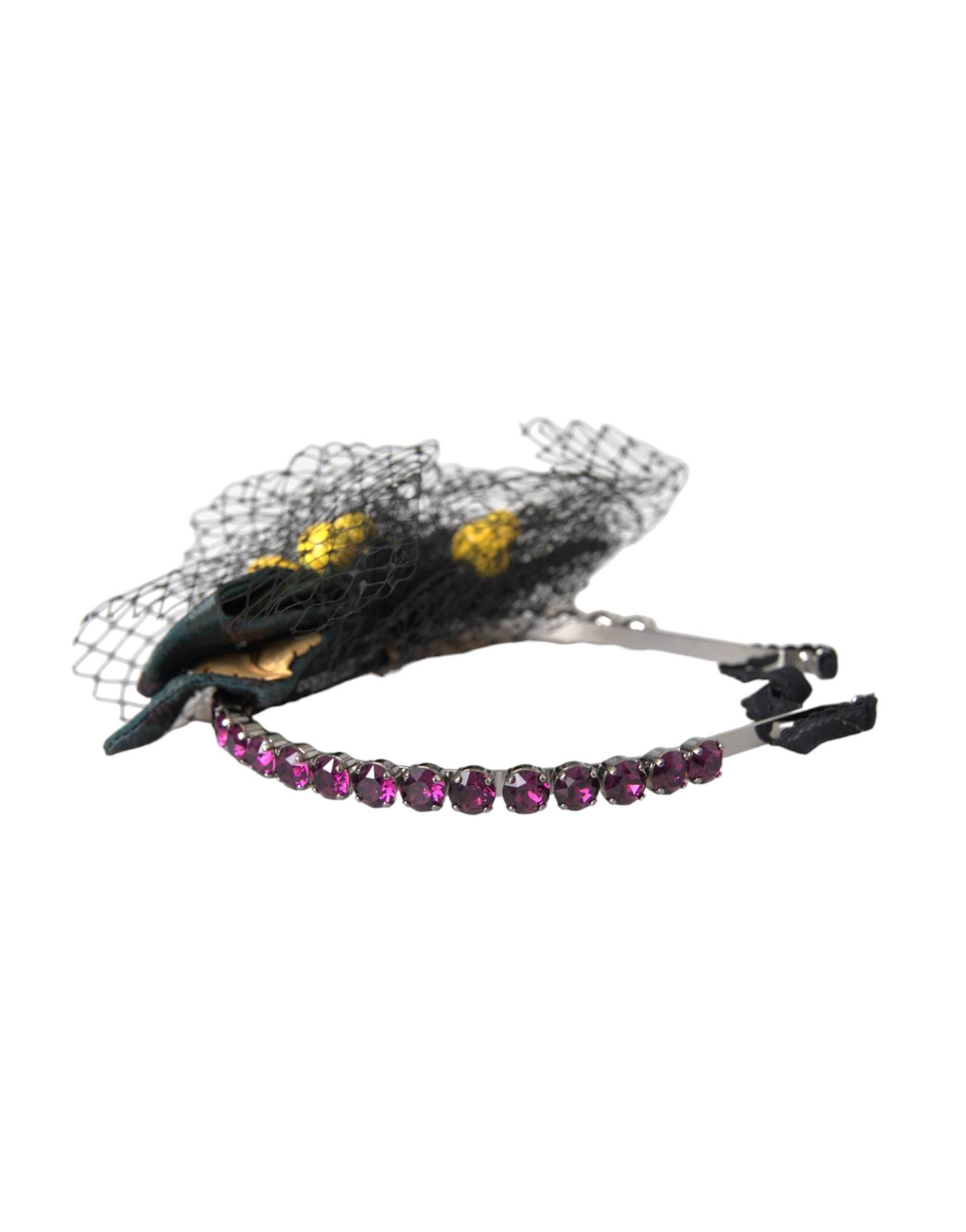 Dolce & Gabbana Black Lemons Sicily Purple Crystal Net Headband Diadem - Hilstor