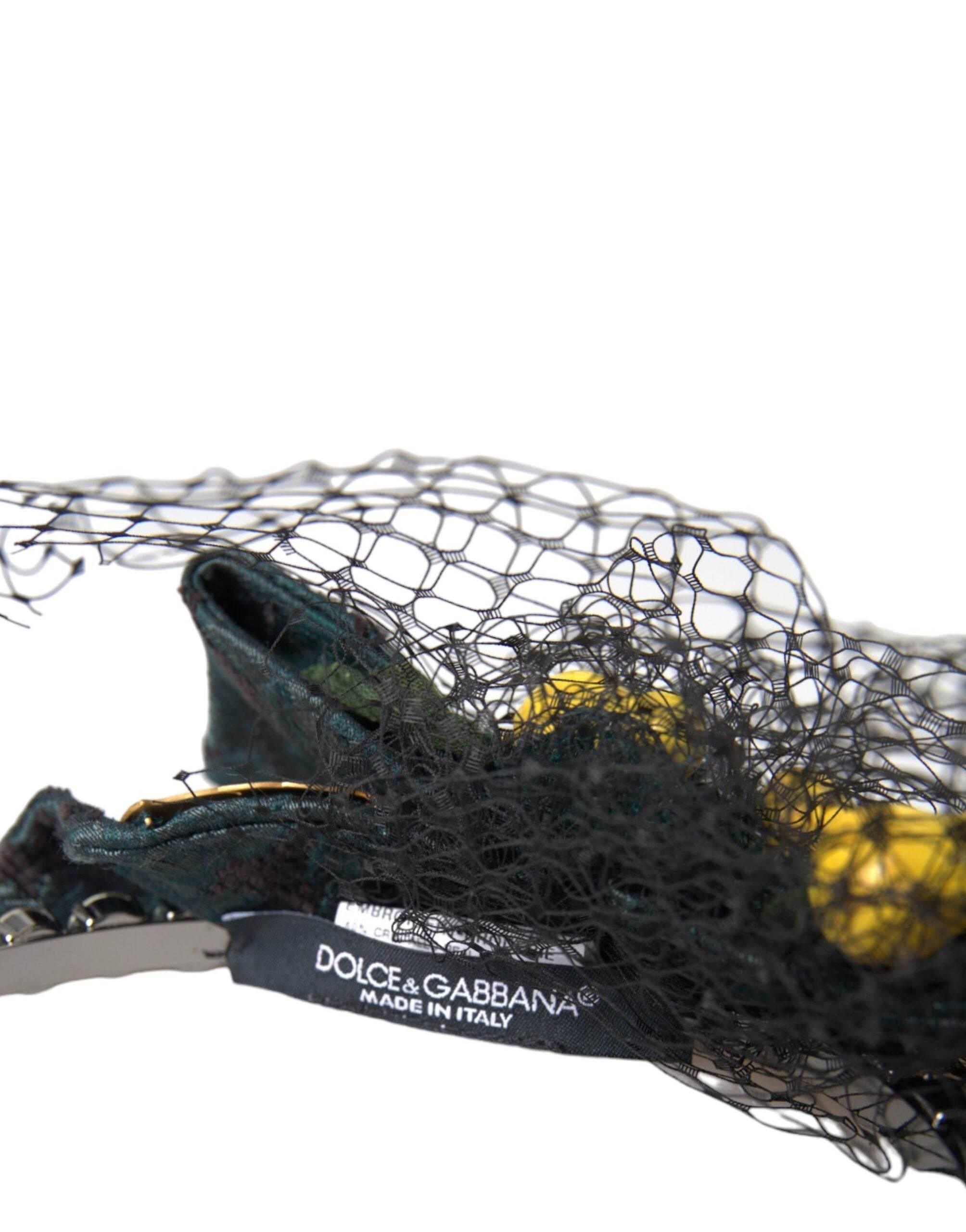 Dolce & Gabbana Black Lemons Sicily Purple Crystal Net Headband Diadem - Hilstor