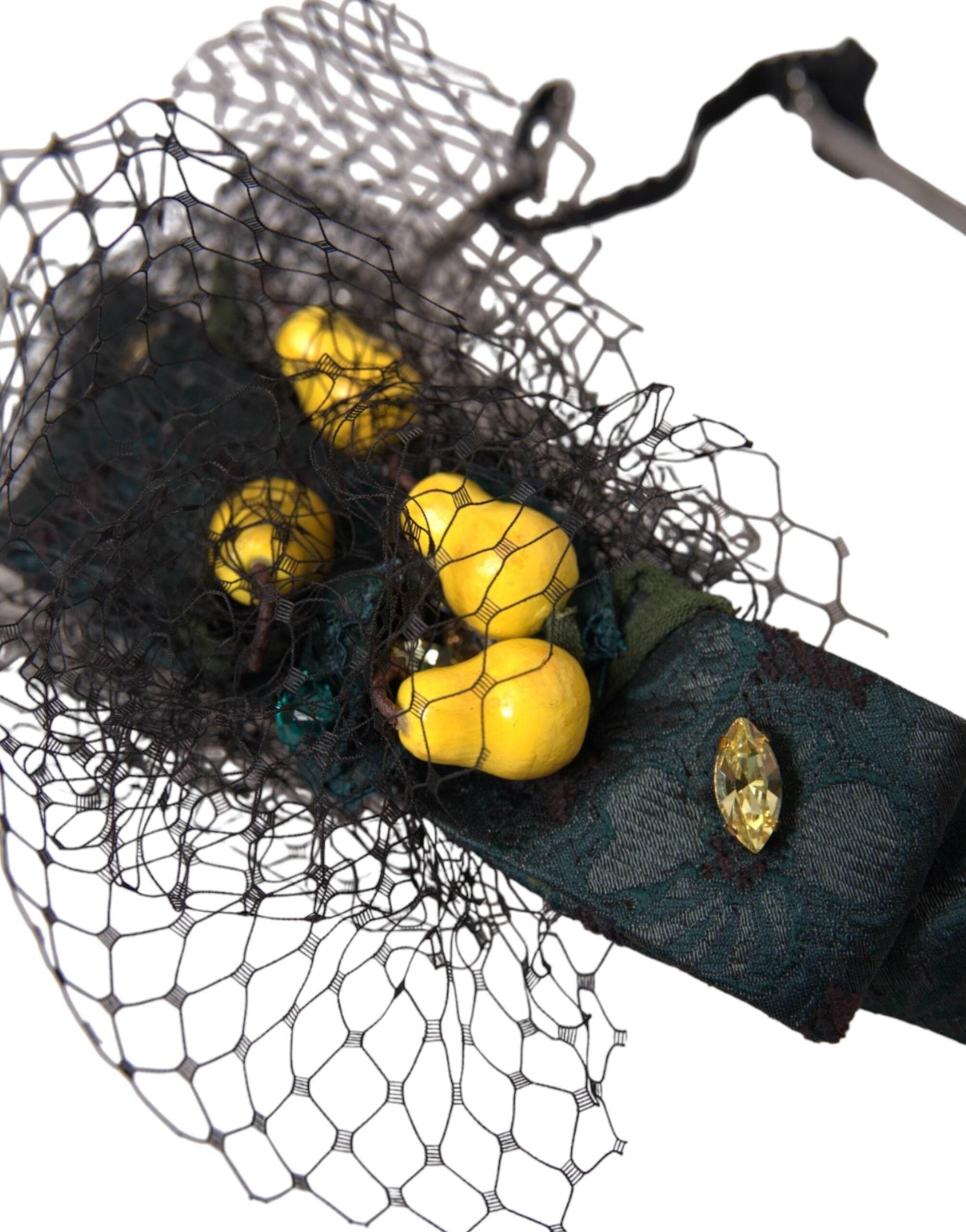 Dolce & Gabbana Black Lemons Sicily Purple Crystal Net Headband Diadem - Hilstor