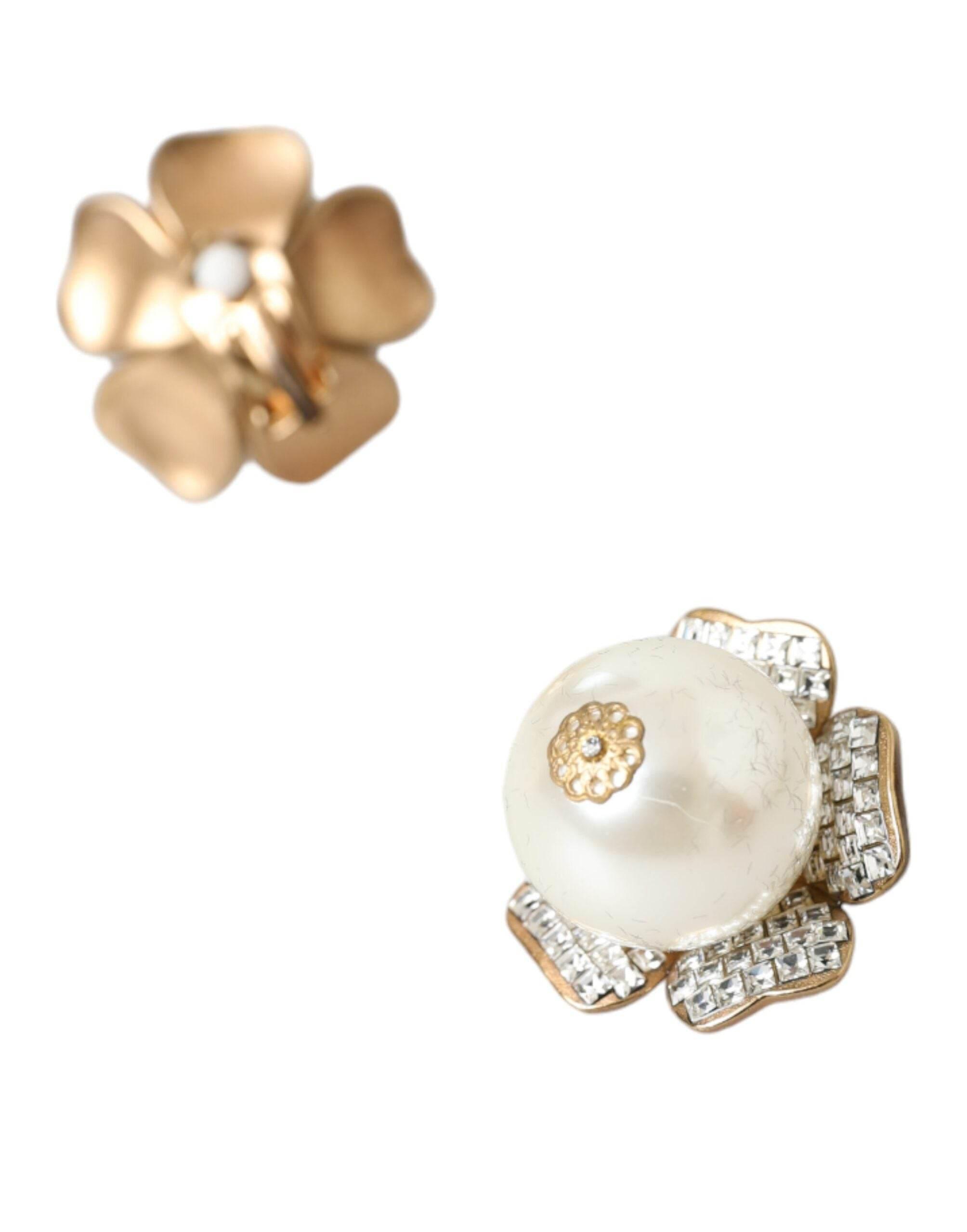 Dolce & Gabbana Gold Tone Maxi Faux Pearl Floral Clip-on Jewelry Earrings - Hilstor