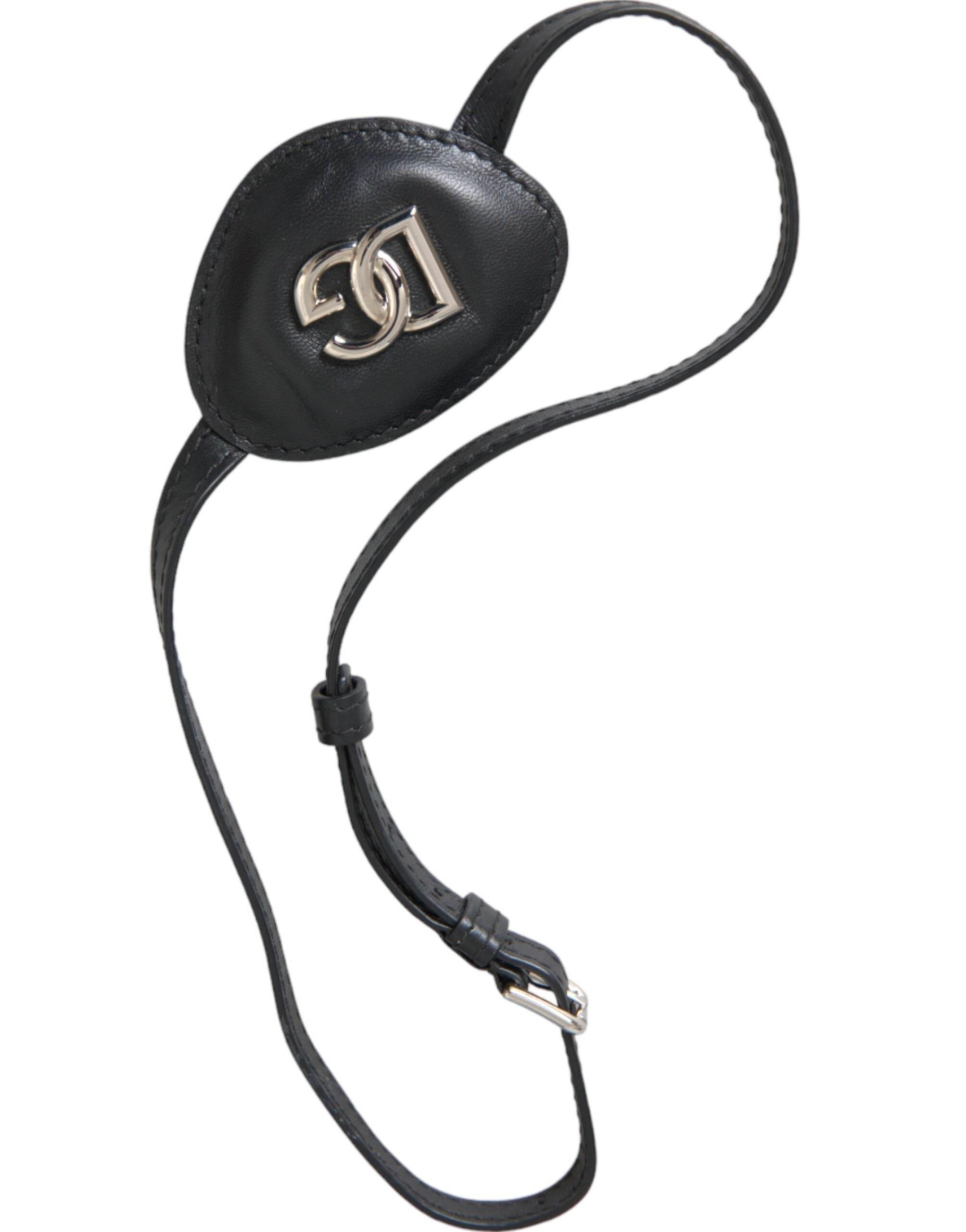 Dolce & Gabbana Black Calfskin Leather Metal DG Logo Eye Patch - Hilstor
