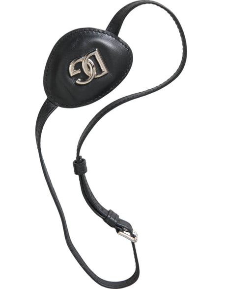 Dolce & Gabbana Black Calfskin Leather Metal DG Logo Eye Patch - Hilstor
