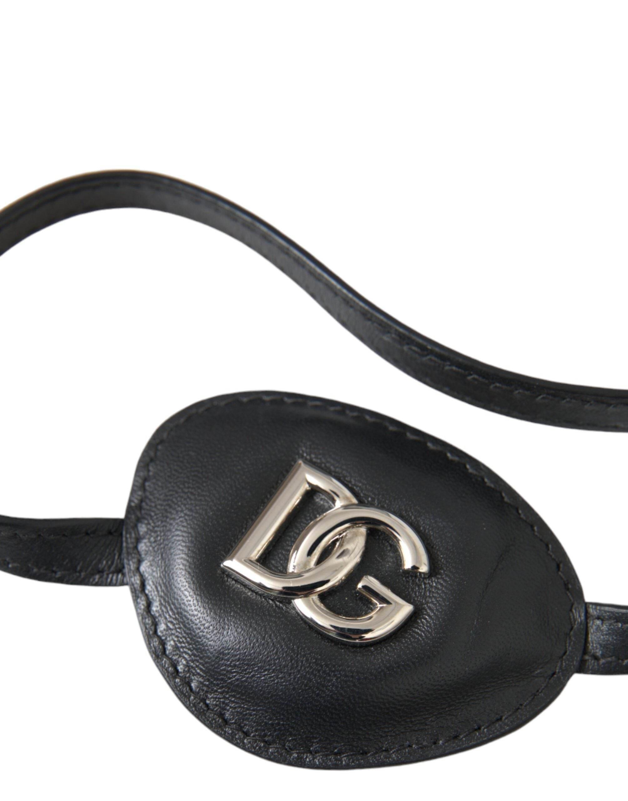 Dolce & Gabbana Black Calfskin Leather Metal DG Logo Eye Patch - Hilstor