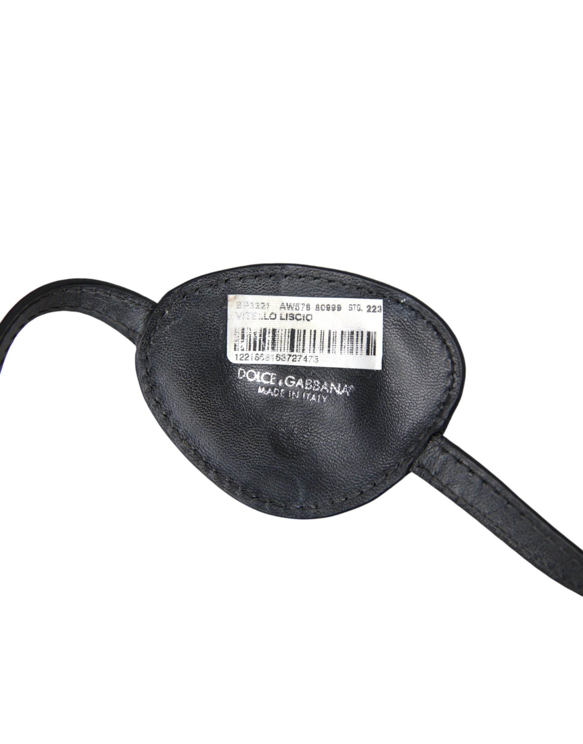 Dolce & Gabbana Black Calfskin Leather Metal DG Logo Eye Patch - Hilstor