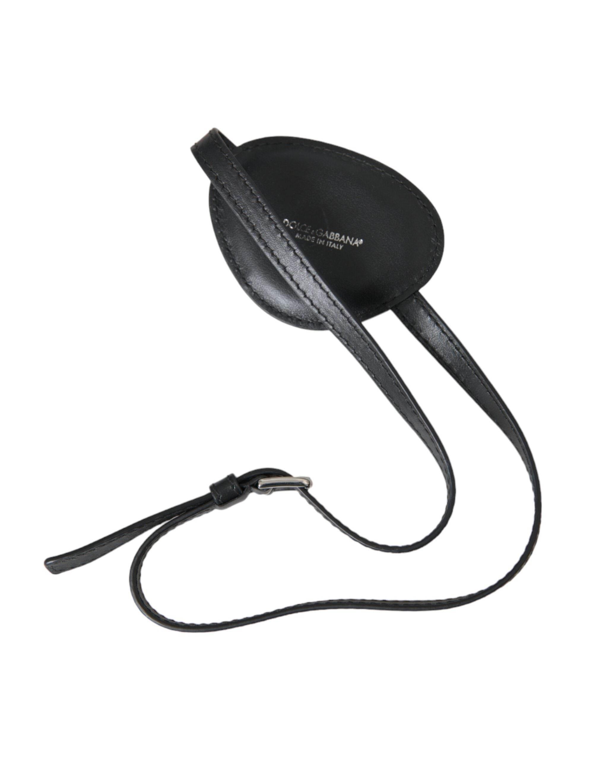 Dolce & Gabbana Black Calfskin Leather Metal DG Logo Eye Patch - Hilstor