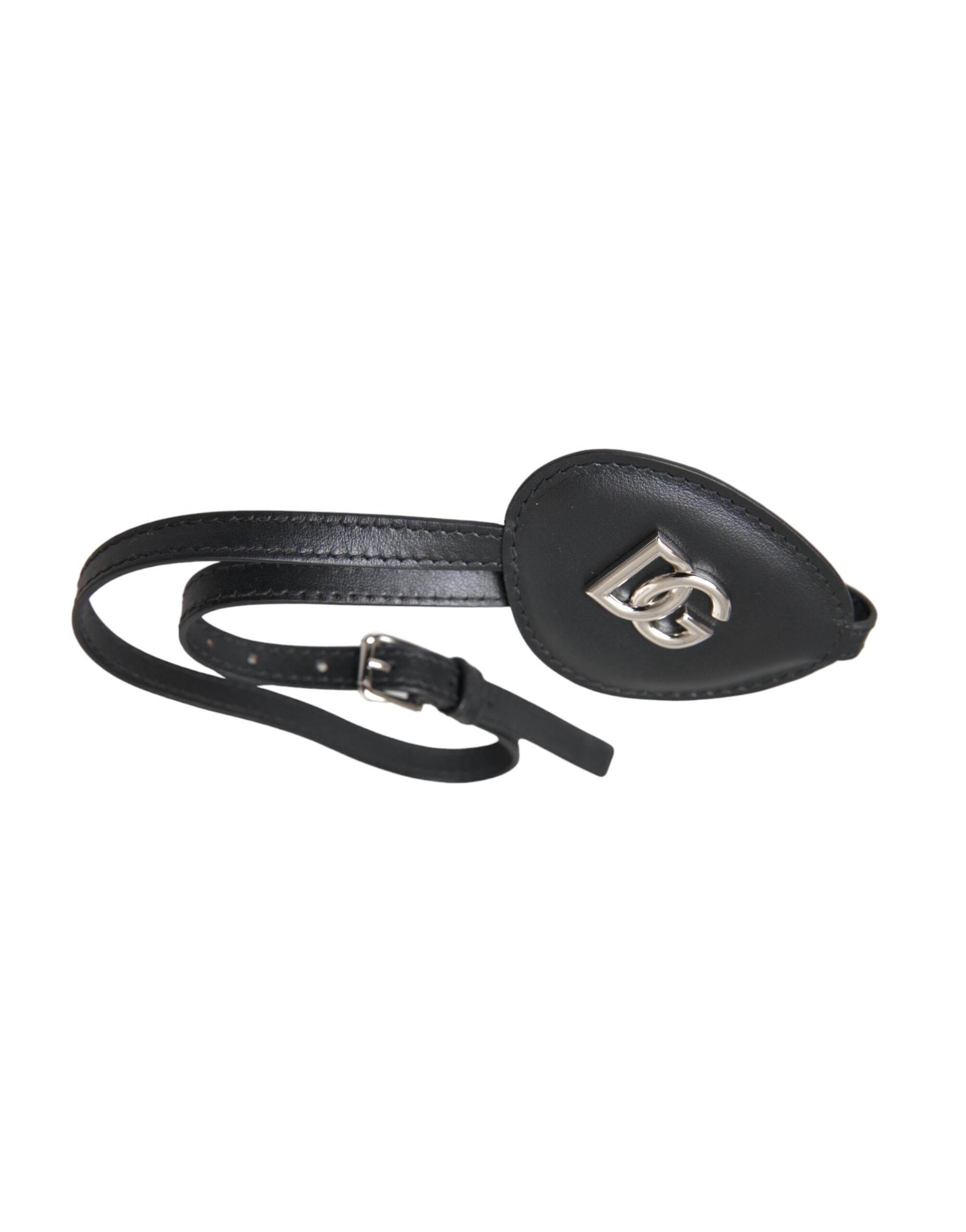 Dolce & Gabbana Black Calfskin Leather Metal DG Logo Eye Patch - Hilstor