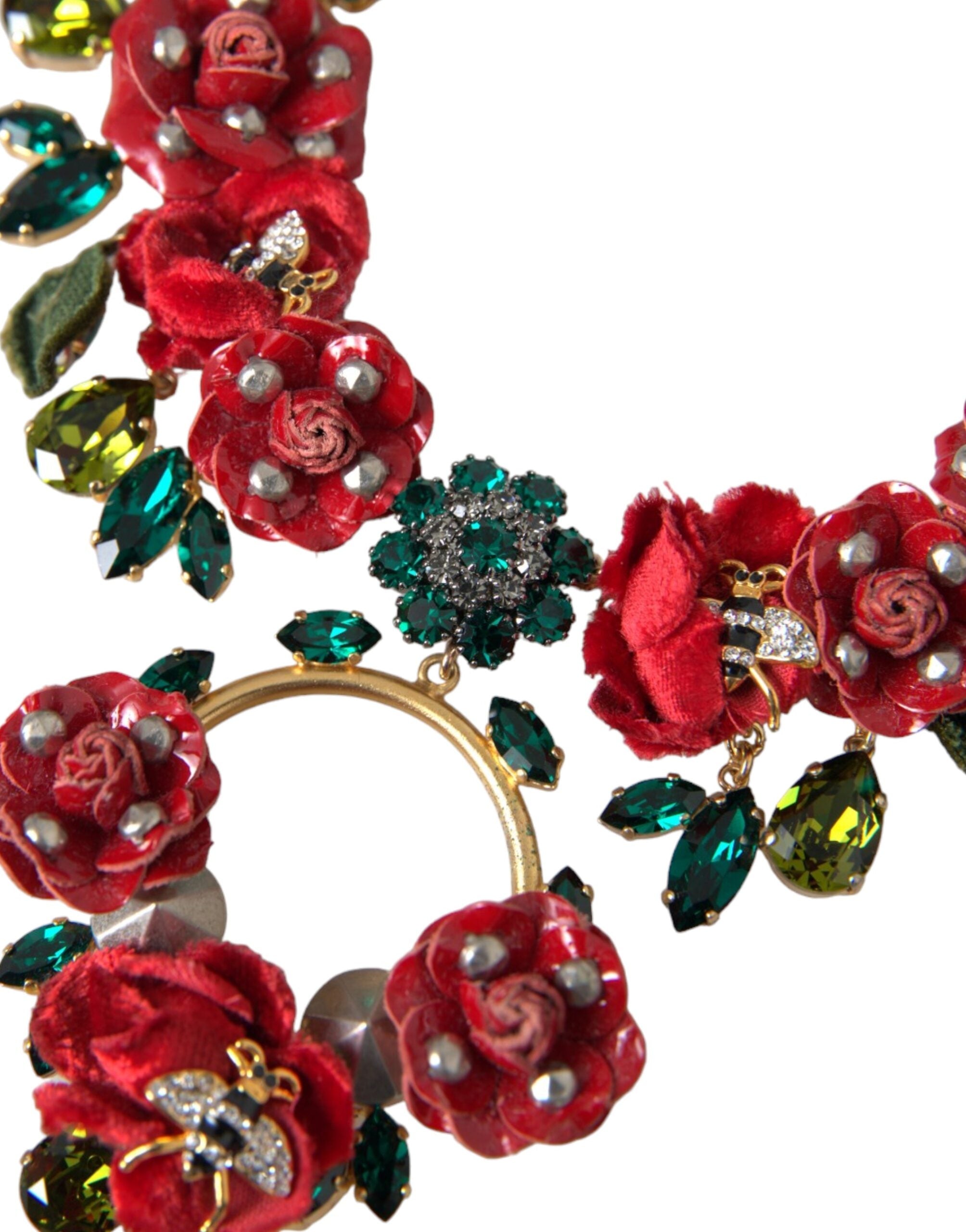 Dolce &amp; Gabbana Gold Messing Link Chain RosePetal Crystal Pendant halskæde