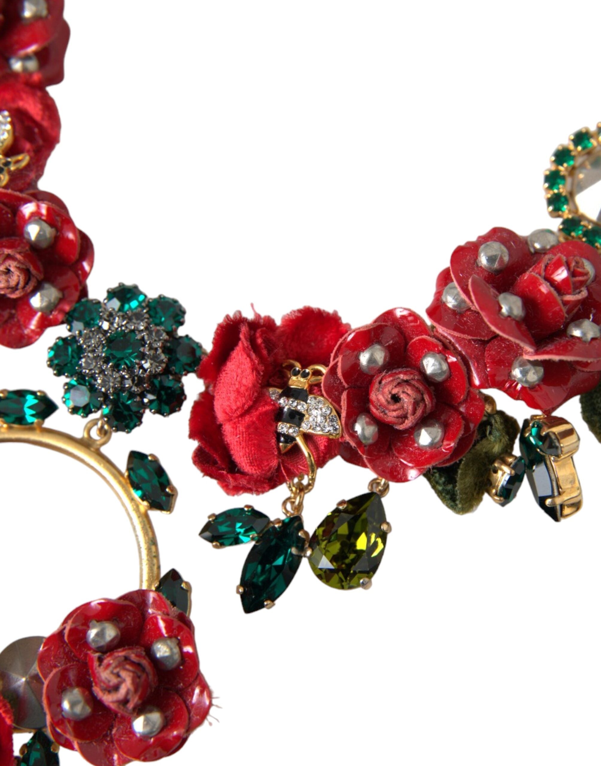 Dolce &amp; Gabbana Gold Messing Link Chain RosePetal Crystal Pendant halskæde